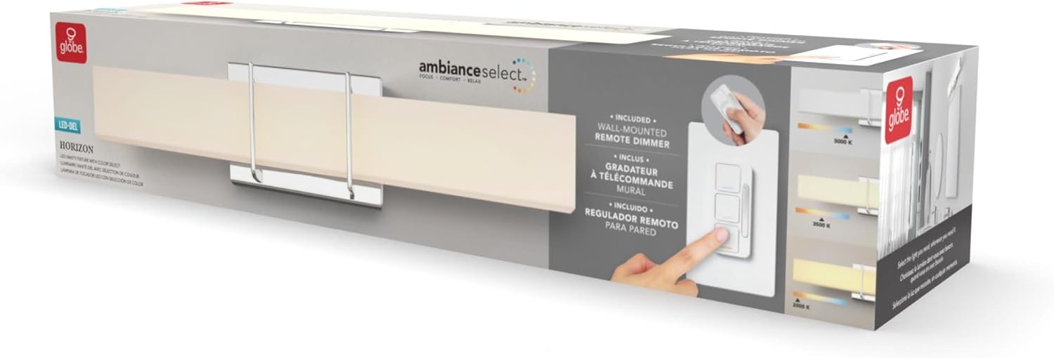 image:imageGlobe Electric 91005408 Horizon 24 Wide LED Bath Bar with Frosted Acrylic Shade Chrome