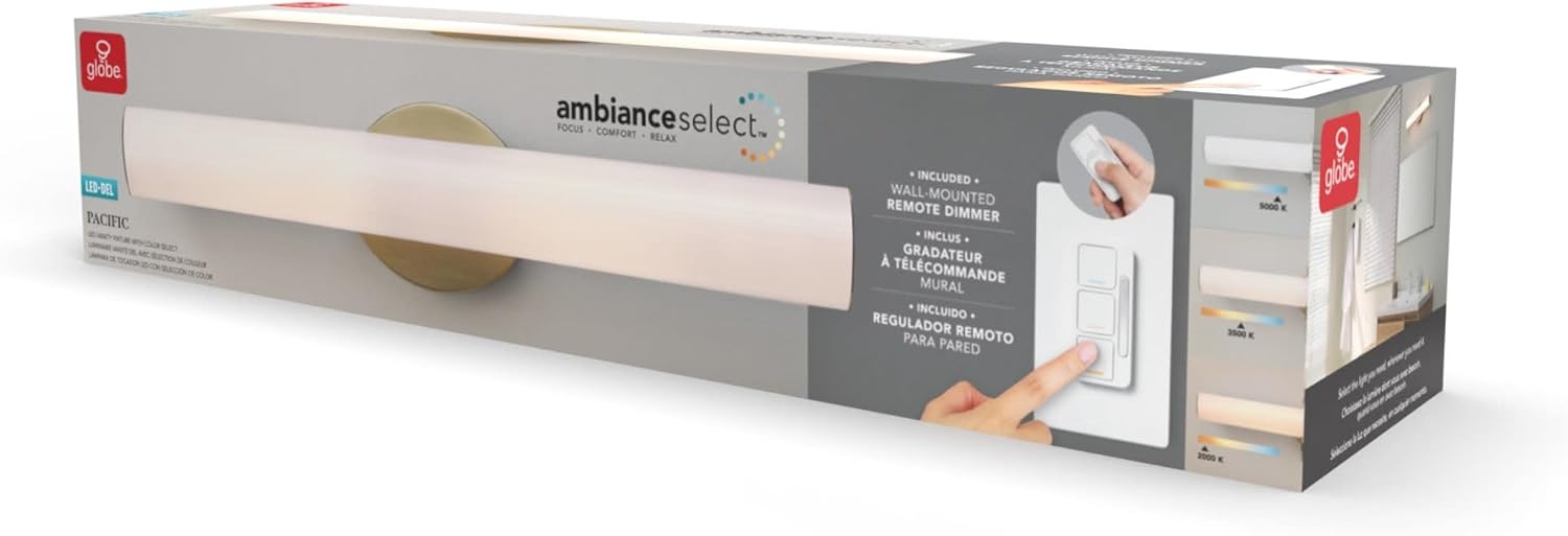 image:imageGlobe Electric 91005447 Pacific 24 Wide LED Bath Bar with Frosted Acrylic Shade Brass