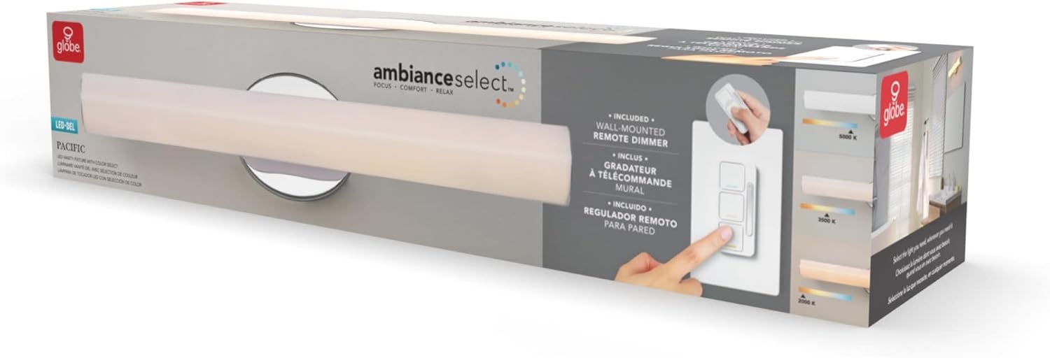 image:imageGlobe Electric 91005447 Pacific 24 Wide LED Bath Bar with Frosted Acrylic Shade Brass