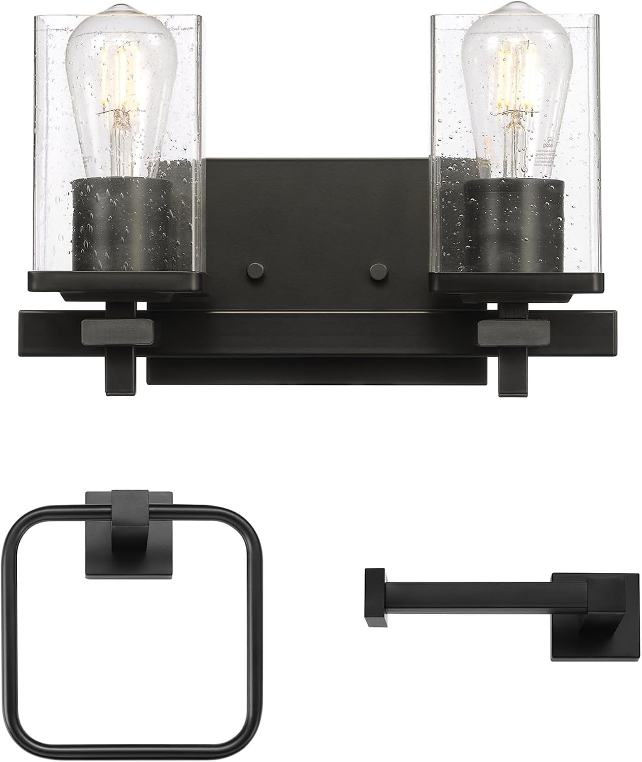 image:imageGlobe Electric 91007782 Dakota 2 Light 13 Wide Vanity Light with Towel Ring and Toilet Paper Holder Matte Black