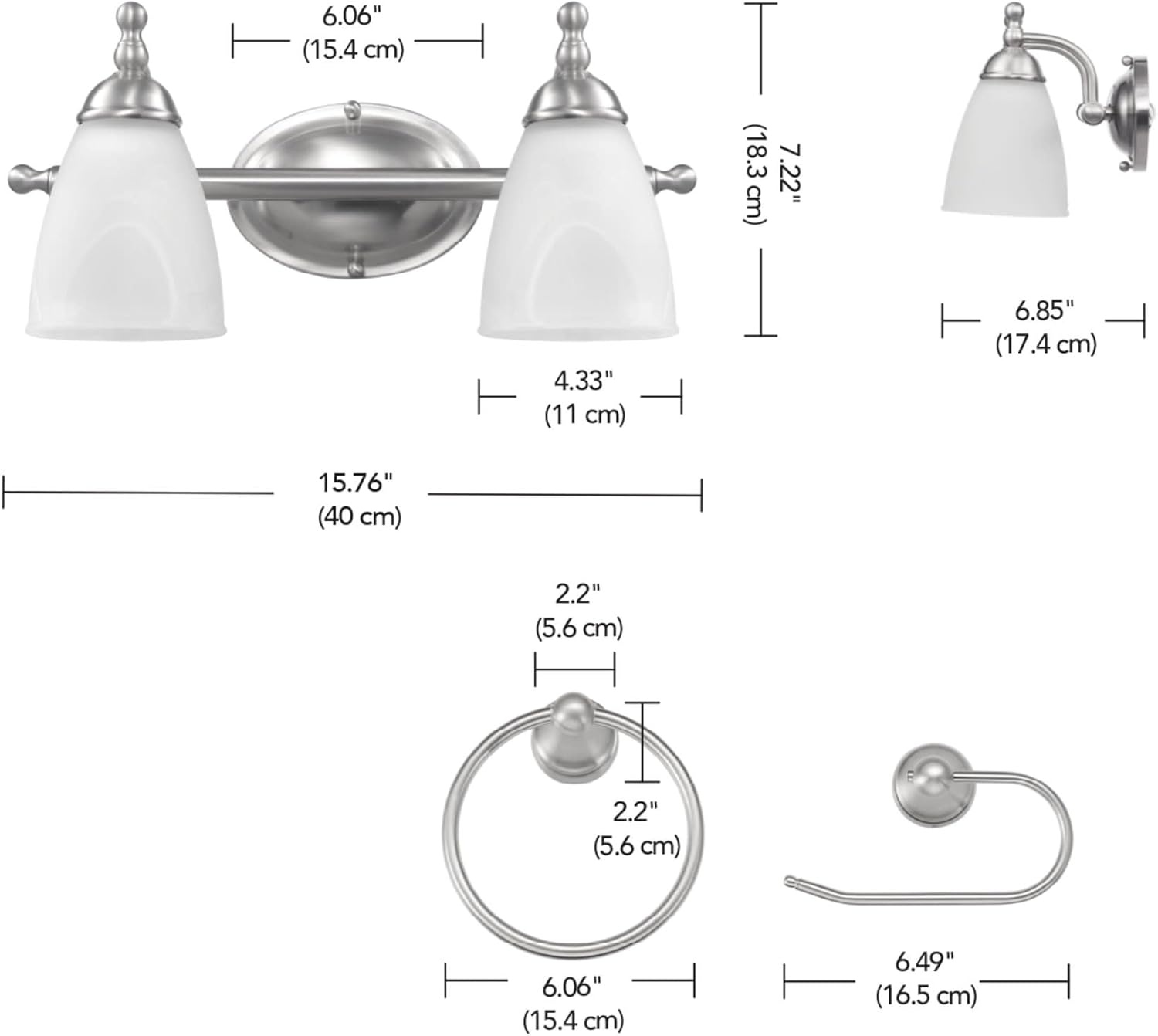 image:imageGlobe Electric 91007785 Diana 2 Light 16 Wide Vanity Light with Towel Ring and Toilet Paper Holder Nickel