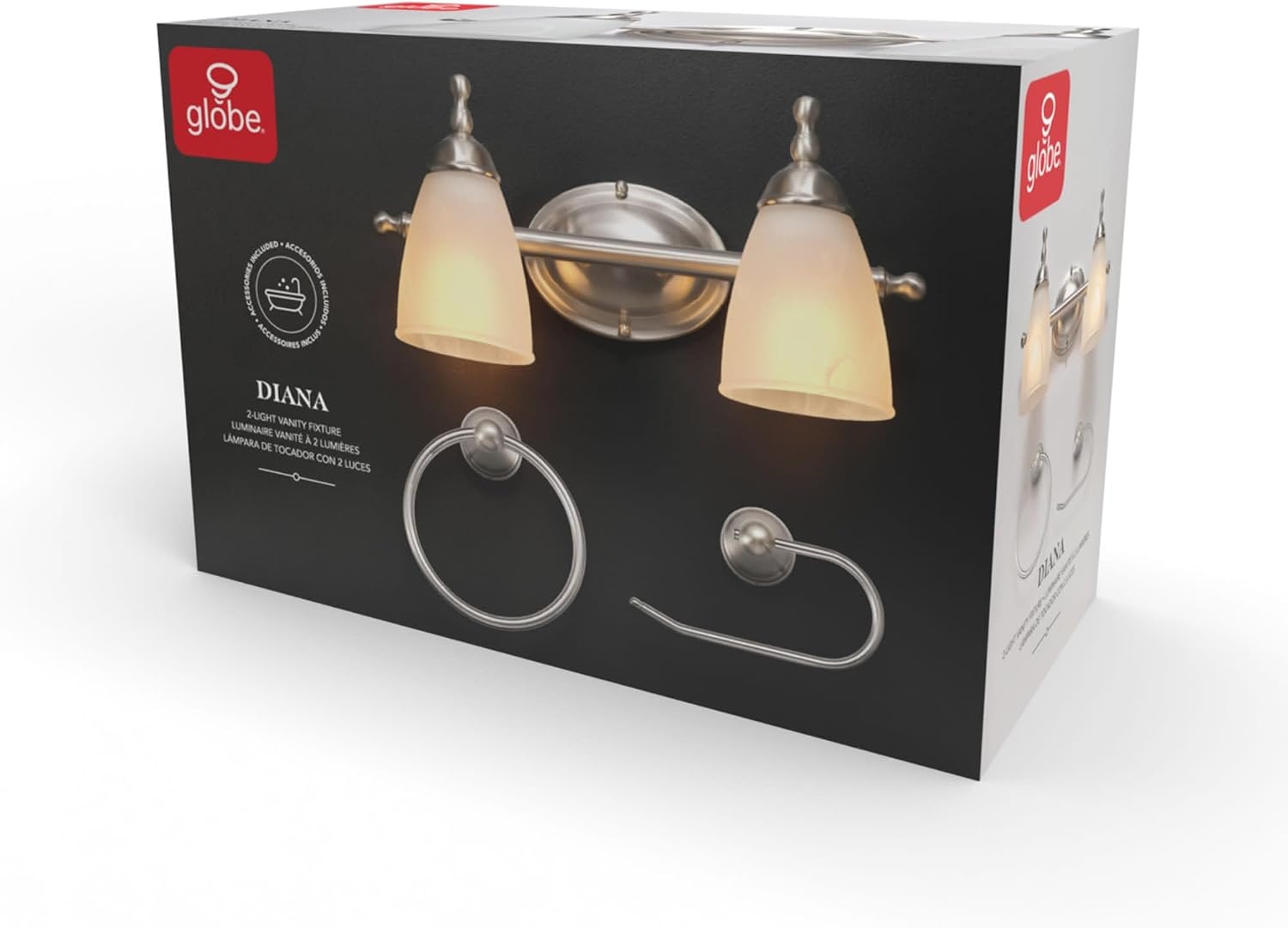 image:imageGlobe Electric 91007785 Diana 2 Light 16 Wide Vanity Light with Towel Ring and Toilet Paper Holder Nickel