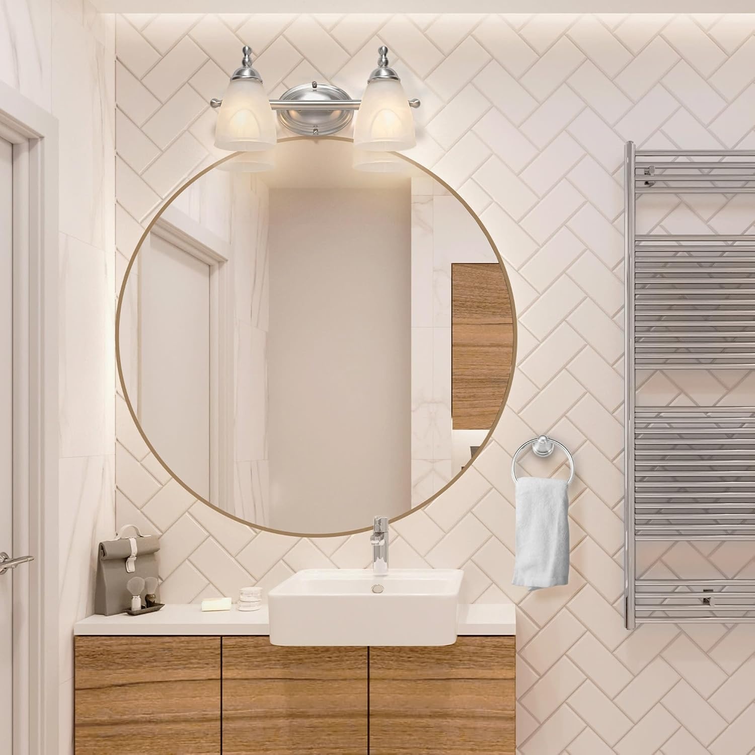 image:imageGlobe Electric 91007785 Diana 2 Light 16 Wide Vanity Light with Towel Ring and Toilet Paper Holder Nickel