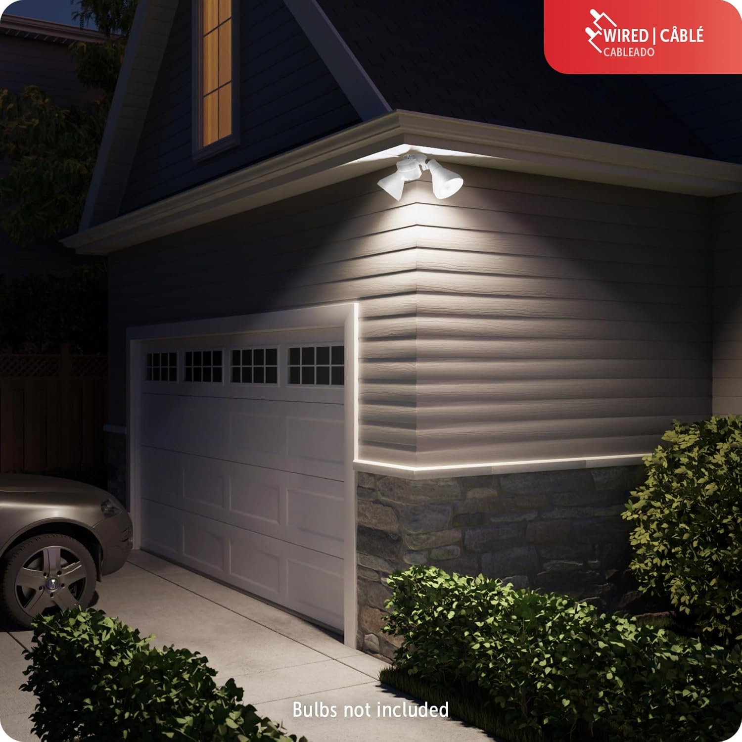 image:imageGlobe Electric 91008610 Motion Double Light 51316 Wide Outdoor Flood Light with Shades Satin