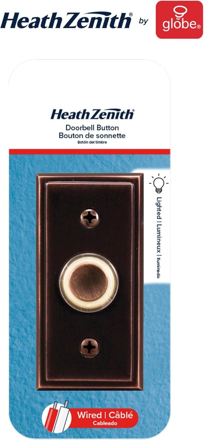 image:imageGlobe Electric 91008661 Heath Zenith Metal Wired Lighted Push Doorbell Button Oil Rubbed Bronze