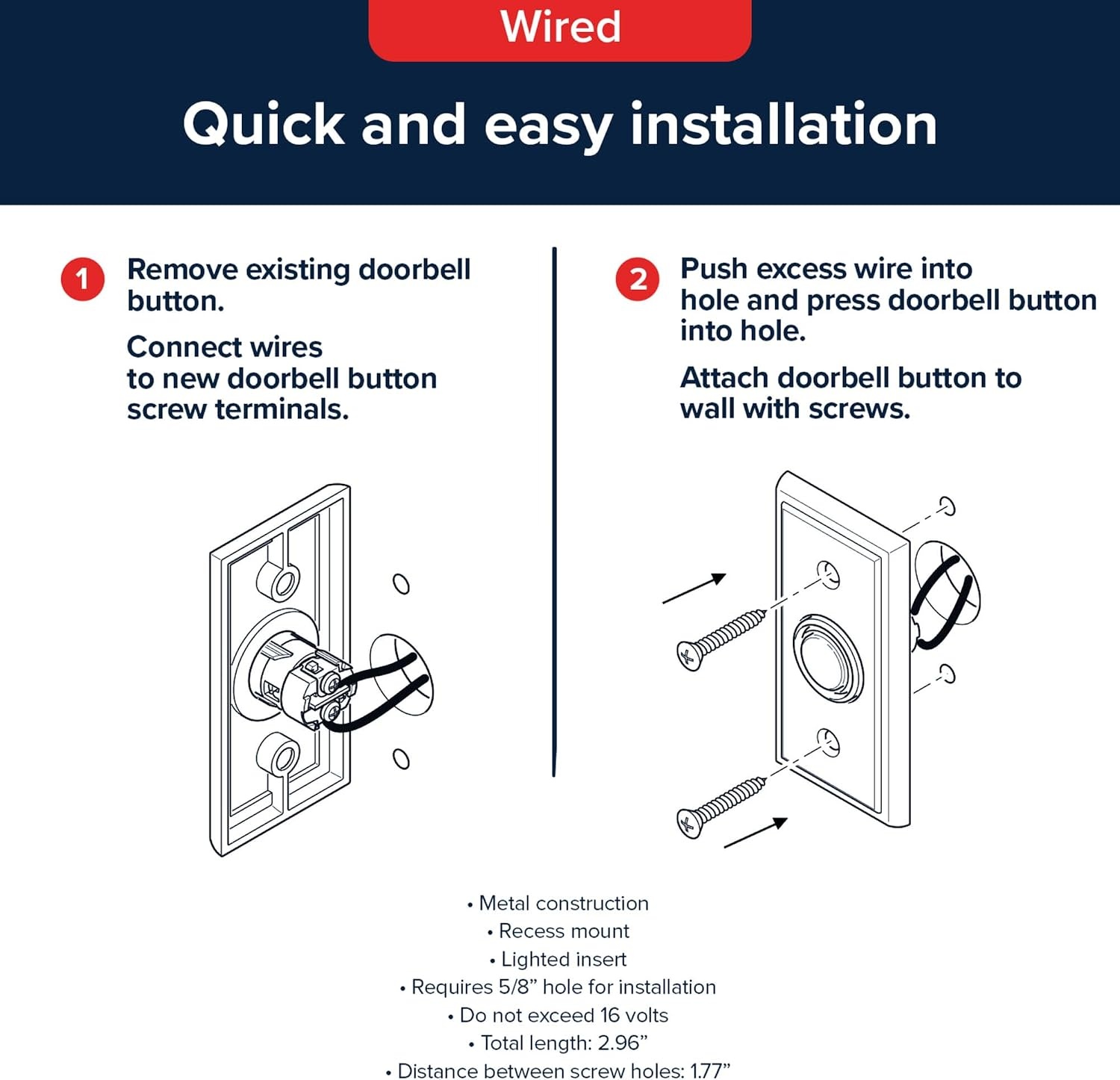 image:imageGlobe Electric 91008661 Heath Zenith Metal Wired Lighted Push Doorbell Button Oil Rubbed Bronze