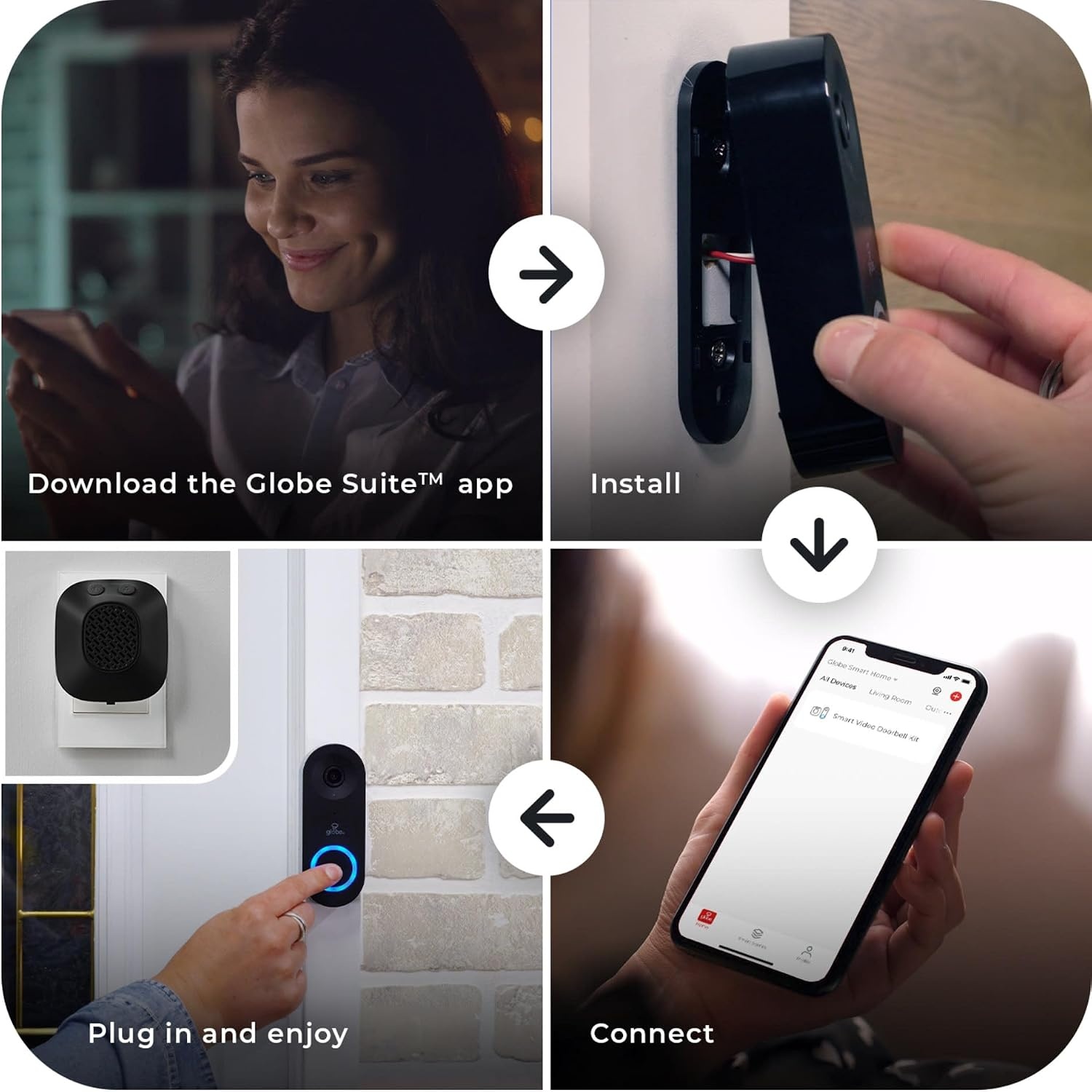 image:imageGlobe Electric 91009234 Heath Zenith Plastic Wired Smart Motion Detection Doorbell Kit Black