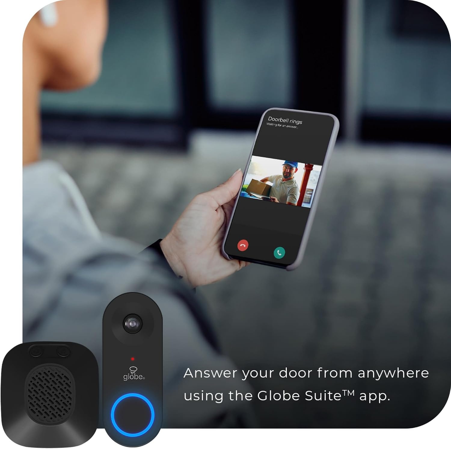 image:imageGlobe Electric 91009234 Heath Zenith Plastic Wired Smart Motion Detection Doorbell Kit Black