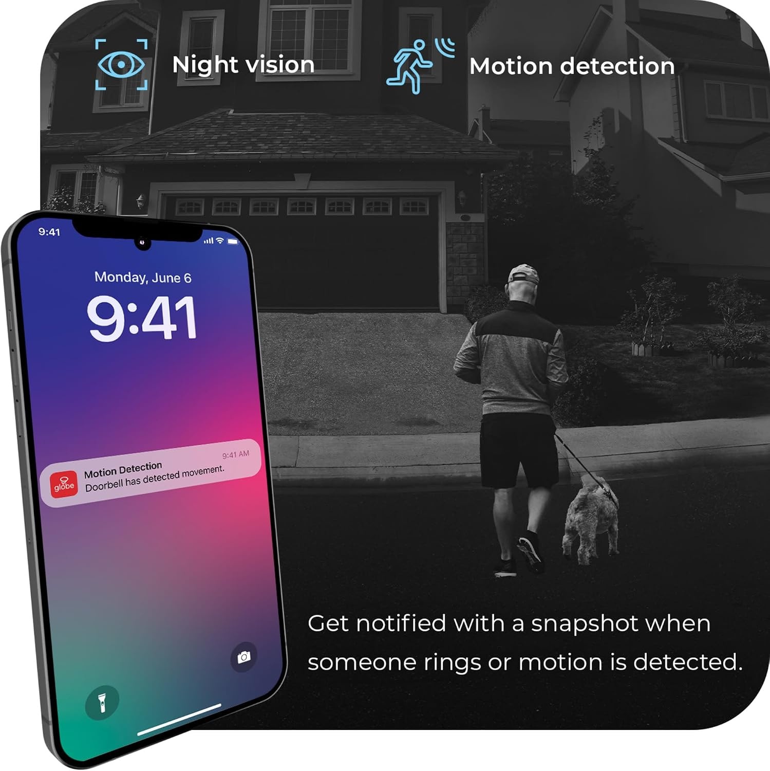image:imageGlobe Electric 91009234 Heath Zenith Plastic Wired Smart Motion Detection Doorbell Kit Black