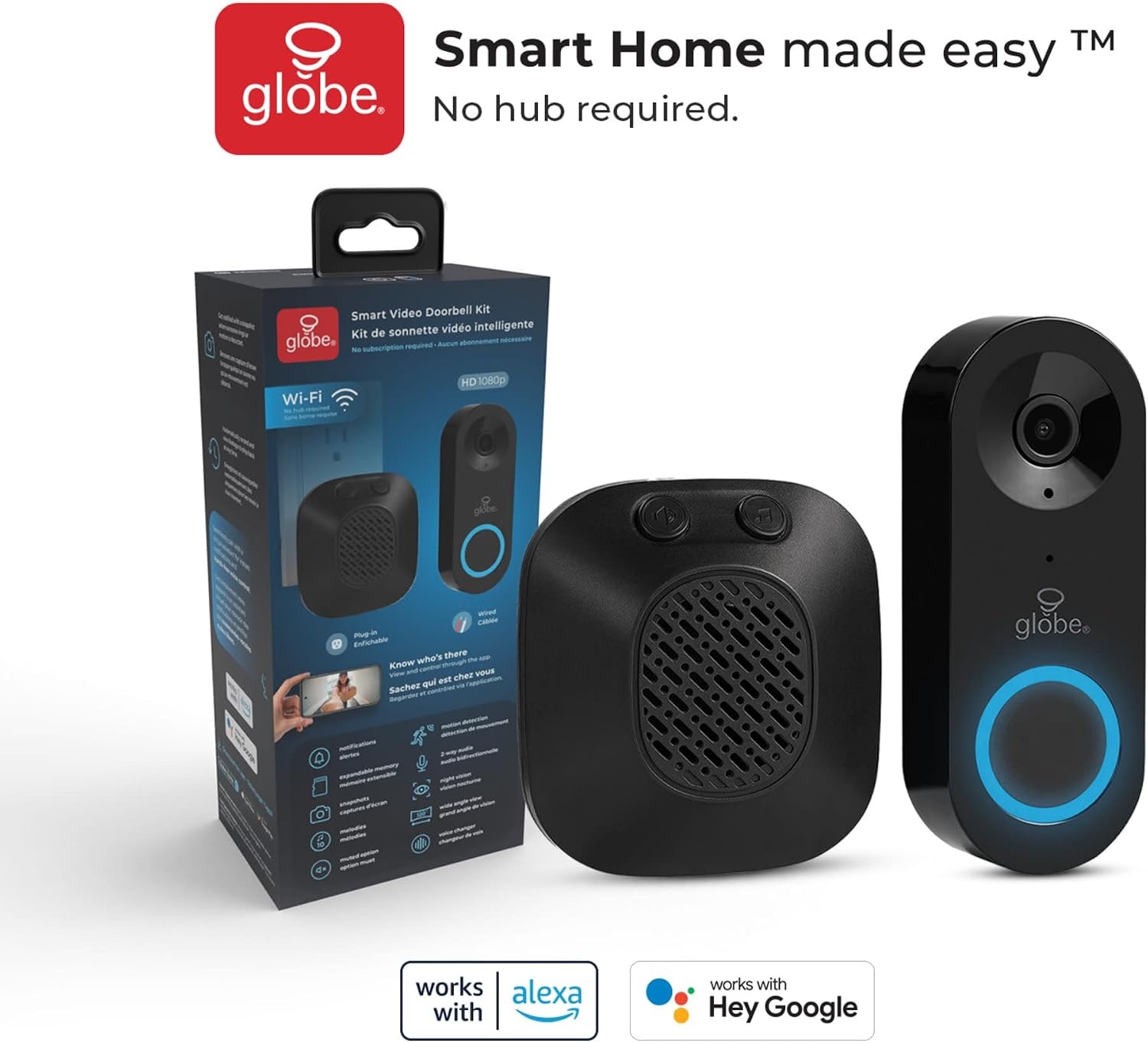 image:imageGlobe Electric 91009234 Heath Zenith Plastic Wired Smart Motion Detection Doorbell Kit Black