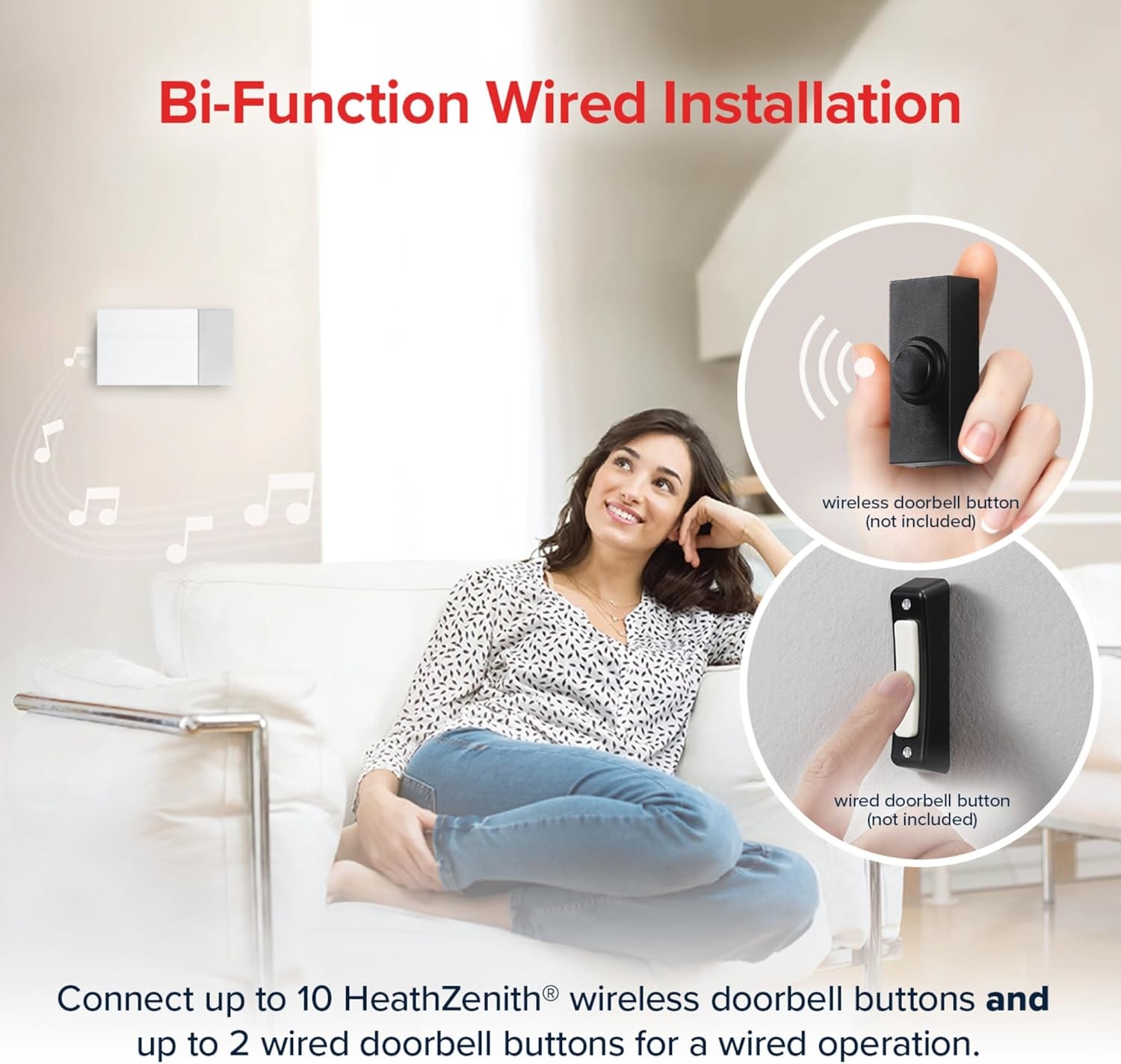 image:imageGlobe Electric 91009242 Heath Zenith Plastic Wired or Wireless Digital Doorbell Chime White