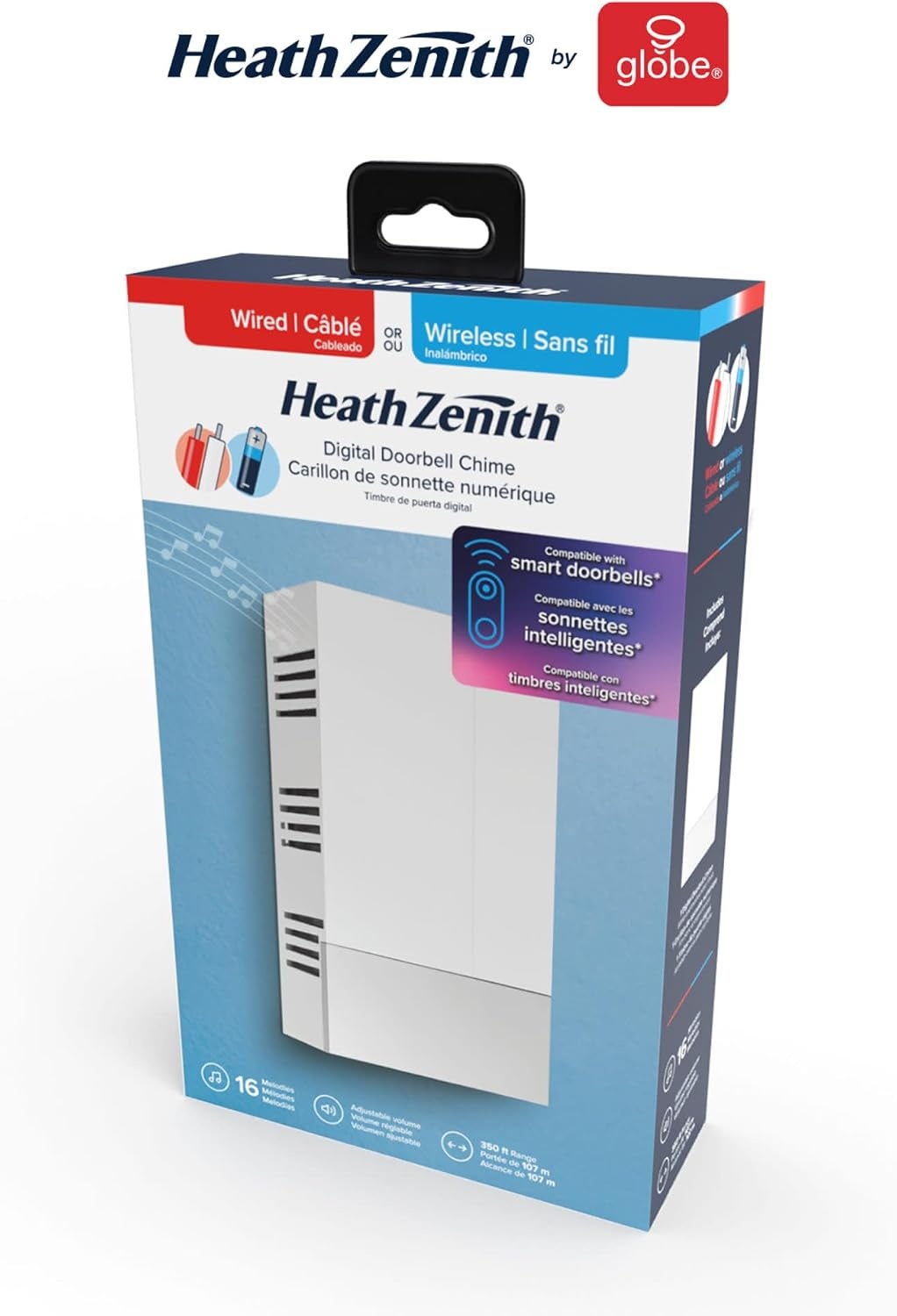 image:imageGlobe Electric 91009242 Heath Zenith Plastic Wired or Wireless Digital Doorbell Chime White