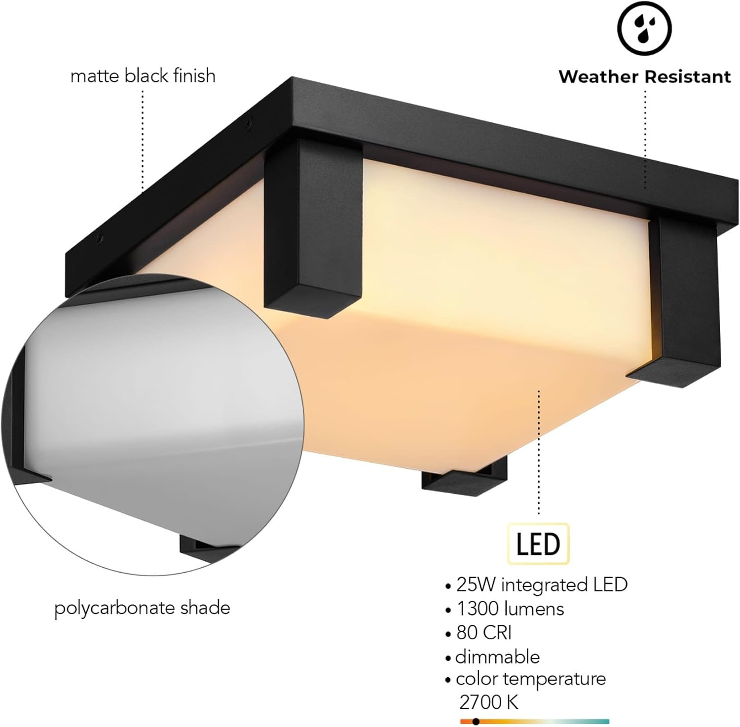 image:imageGlobe Electric 91009557 Armando 12 Wide Flush Mount Square Outdoor Ceiling Fixture Matte