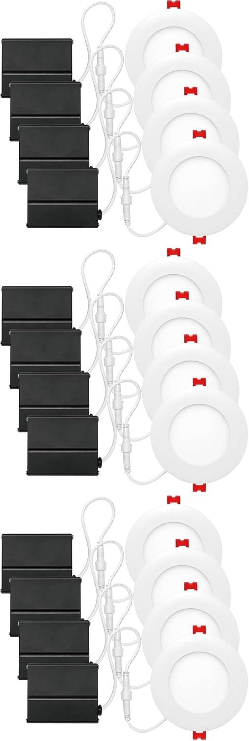 image:imageGlobe Electric 91119 4 Ultra Slim LED Integrated Recessed Lighting Kit 4Pack 9 Watts Energy Star IC Rated Dimmable Wet Rated White 425 Hole Size Bathroom Lights 540 Lumens EachWhite