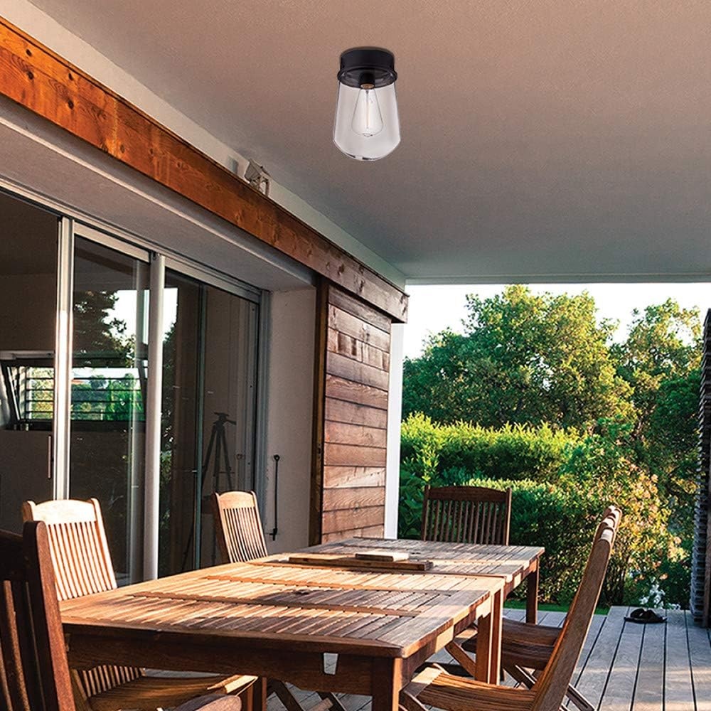 image:imageGlobe Electric Edelman 1Light Outdoor Indoor Flush Mount Ceiling Light Matte Black Clear Glass Shade 44268