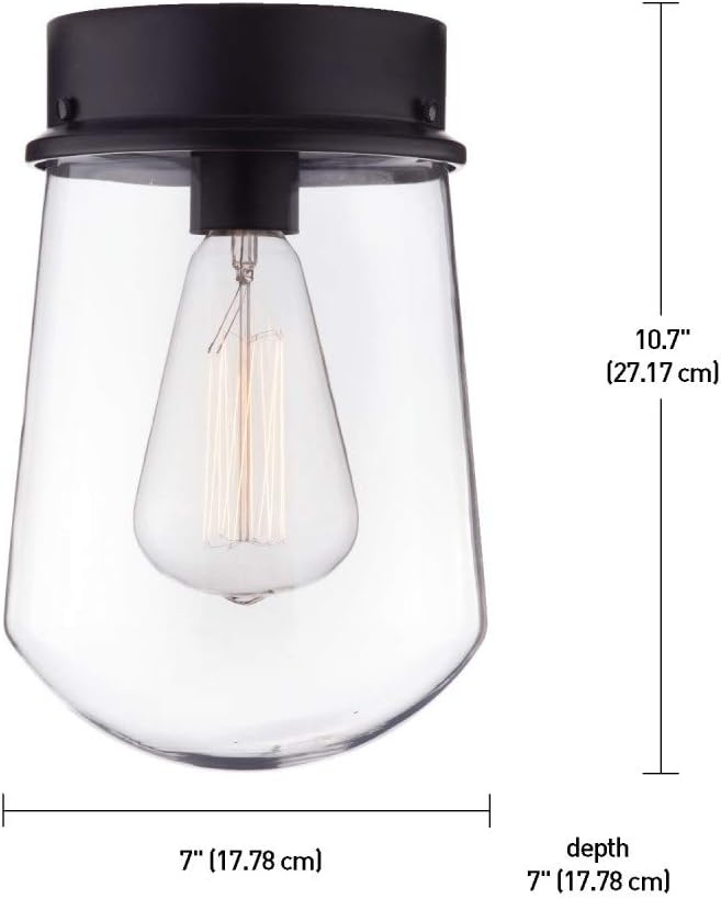 image:imageGlobe Electric Edelman 1Light Outdoor Indoor Flush Mount Ceiling Light Matte Black Clear Glass Shade 44268