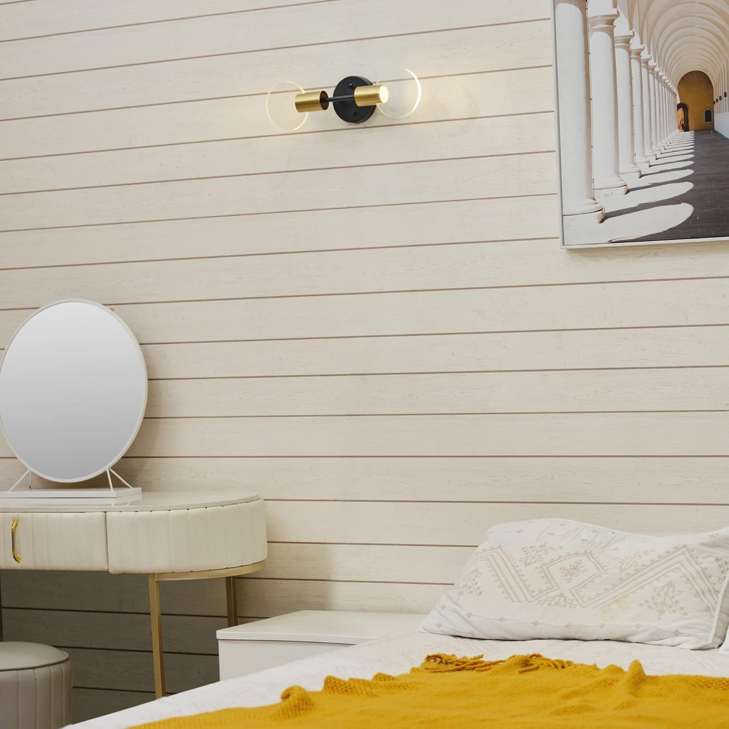 image:imageGlobe Electric Edinburgh 24 LED Integrated Vanity Light Matte Black 19W 1200 Lumens 4000 Kelvin Cool White 90 CRI Frosted Acrylic Shades Dimmable Bulb Not IncludedMatte Black Brass