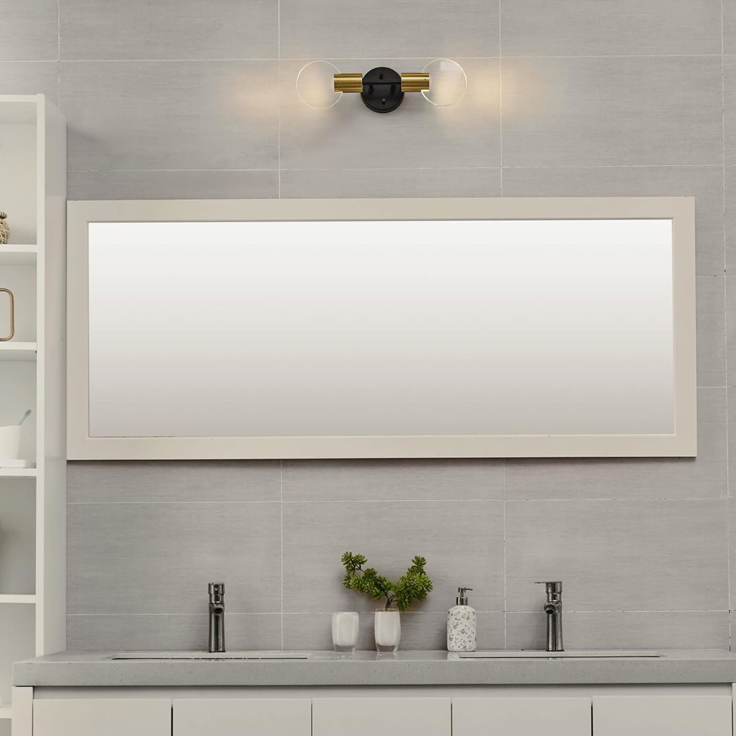 image:imageGlobe Electric Edinburgh 24 LED Integrated Vanity Light Matte Black 19W 1200 Lumens 4000 Kelvin Cool White 90 CRI Frosted Acrylic Shades Dimmable Bulb Not IncludedMatte Black Brass
