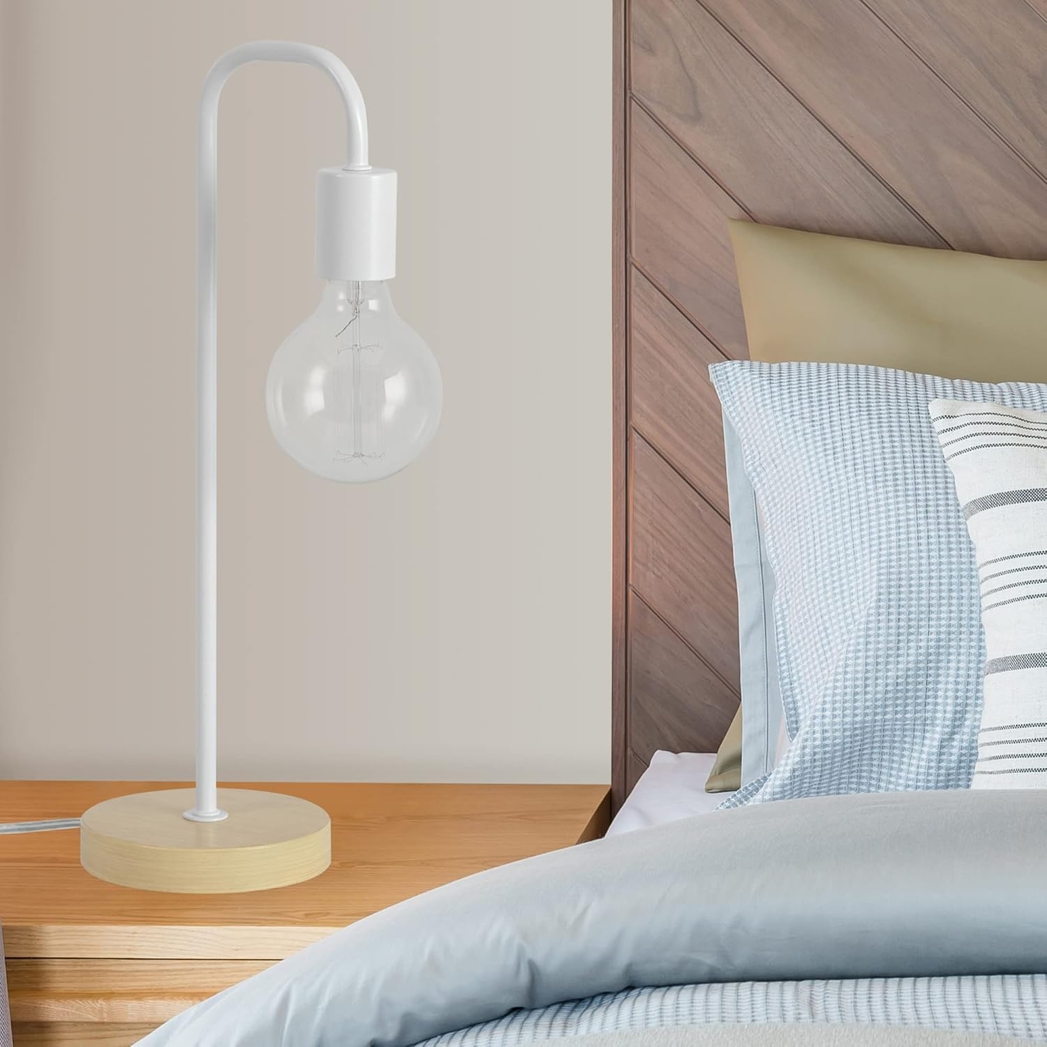image:imageGlobe Electric Holden 18 Table Lamp Matte White Faux Light Wood Base Indoor LED 60W E26Matte White Faux Wood