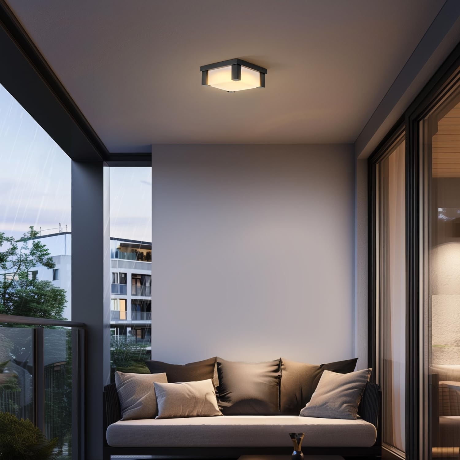 image:imageGlobe Electric LED Integrated Outdoor Flush Mount Matte Black Frosted Shade 25W 1300 Lumens 2700 Kelvin 80 CRI Dimmable Weather Resistant Indoor Ceiling Light