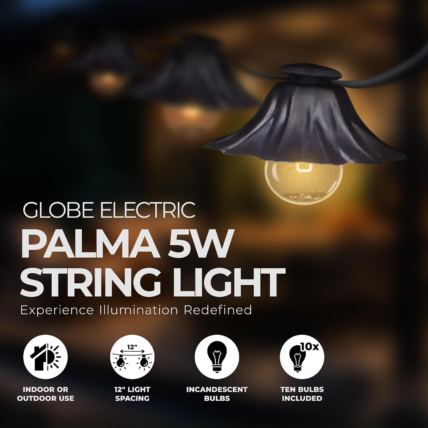 image:imageGlobe Electric Palma Collection 10 10 Light 5W G12 Incandescent String Light Set
