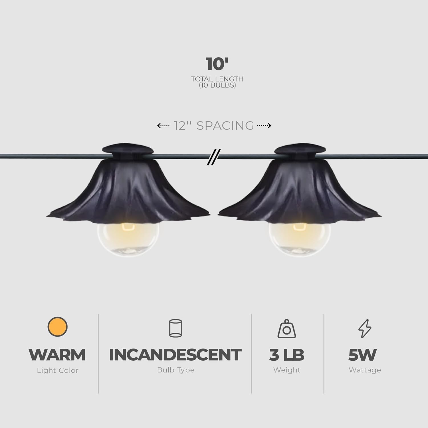 image:imageGlobe Electric Palma Collection 10 10 Light 5W G12 Incandescent String Light Set