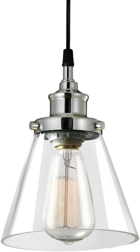 image:imageGlobe Electric Parker 1Light Plugin or Hardwire Pendant Light Chrome Clear Glass Shade 15ft Black Fabric Cord inLine OnOff Switch60713