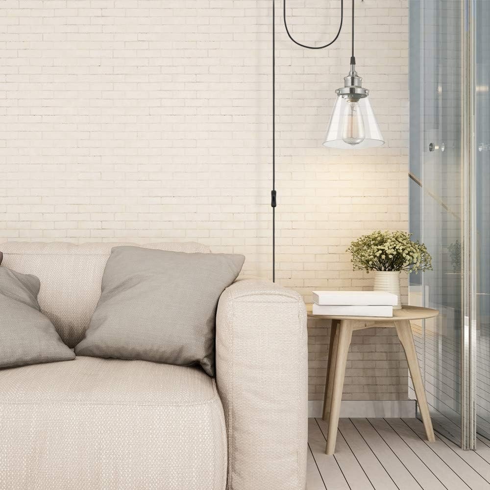 image:imageGlobe Electric Parker 1Light Plugin or Hardwire Pendant Light Chrome Clear Glass Shade 15ft Black Fabric Cord inLine OnOff Switch60713