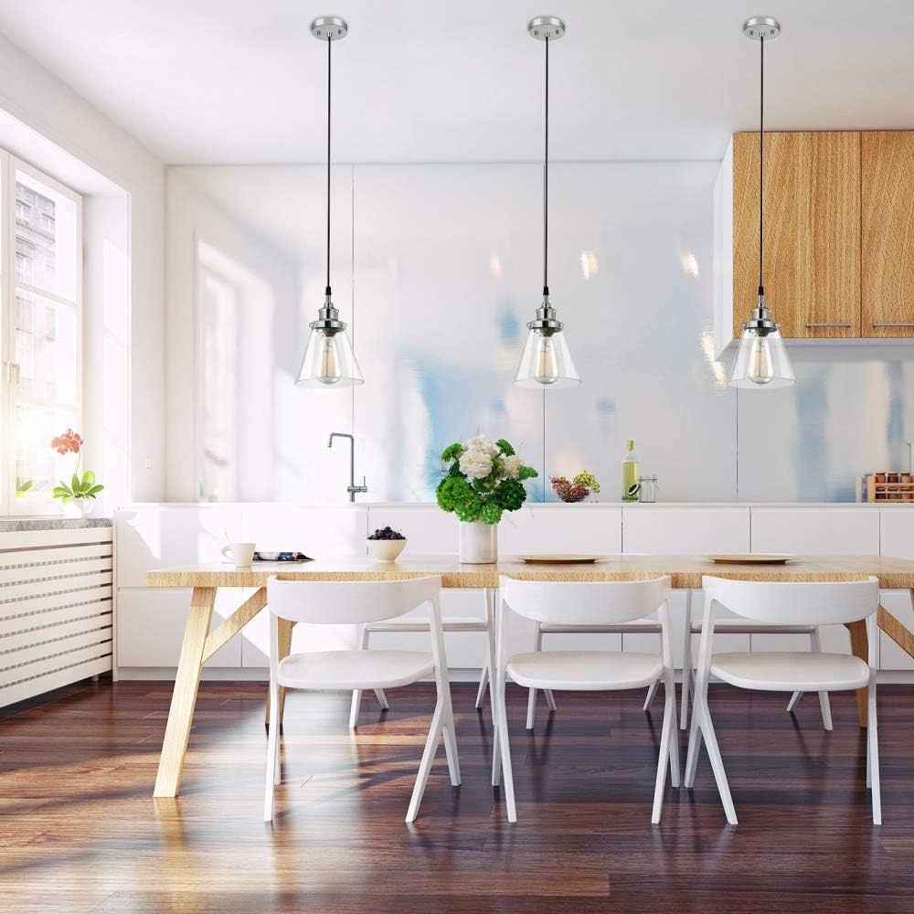 image:imageGlobe Electric Parker 1Light Plugin or Hardwire Pendant Light Chrome Clear Glass Shade 15ft Black Fabric Cord inLine OnOff Switch60713