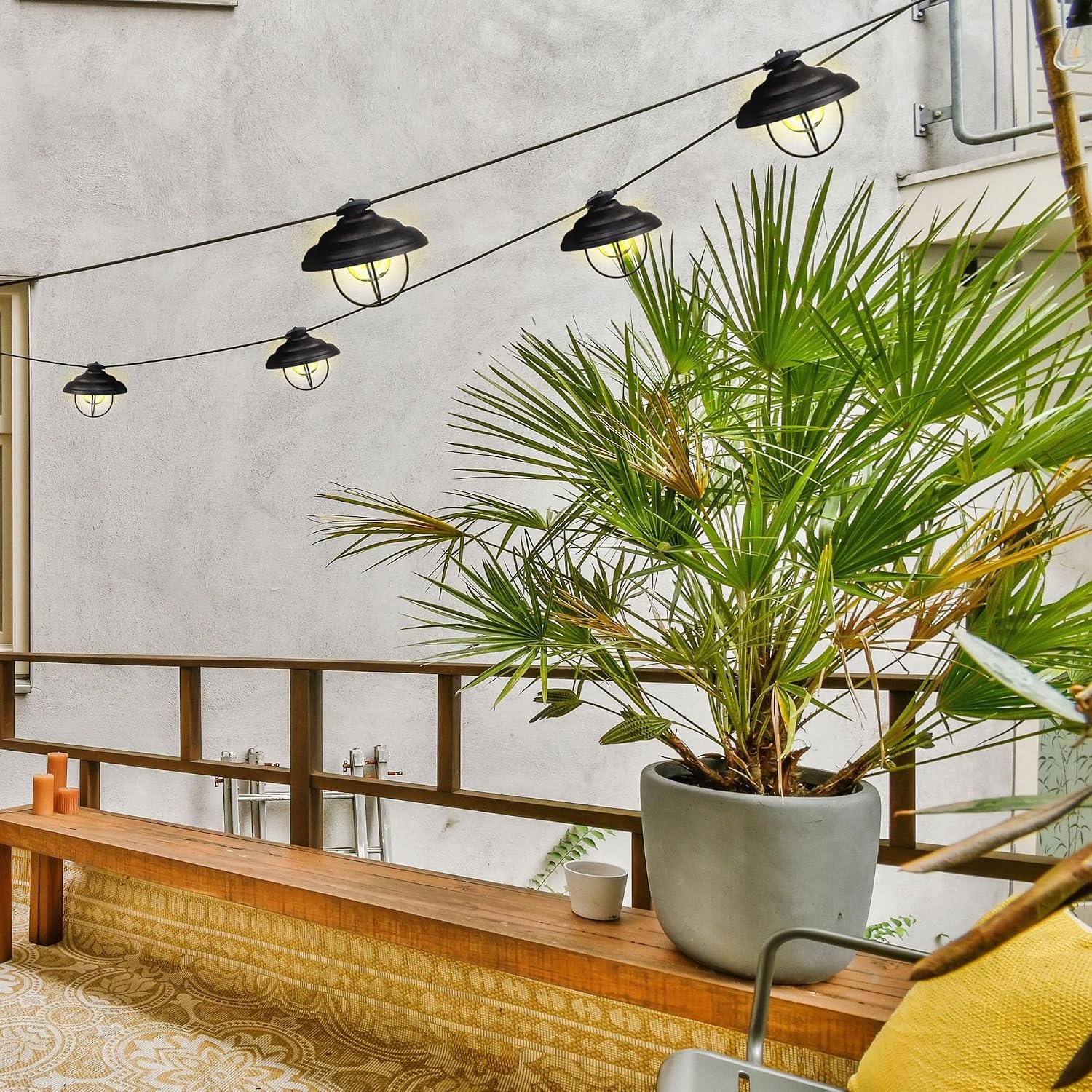 image:imageGlobe Electric Porto String 10 Light Set with Incandescent Design and Metal Cage for Indoor Spaces Kitchen and Patio Use Black