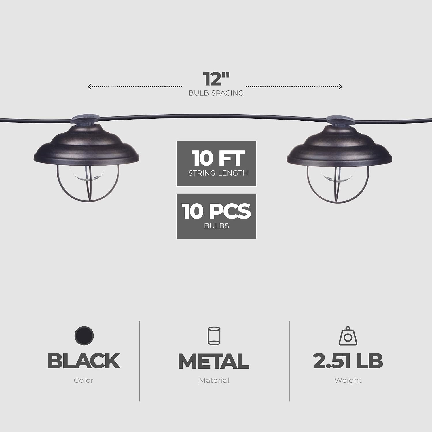 image:imageGlobe Electric Porto String 10 Light Set with Incandescent Design and Metal Cage for Indoor Spaces Kitchen and Patio Use Black