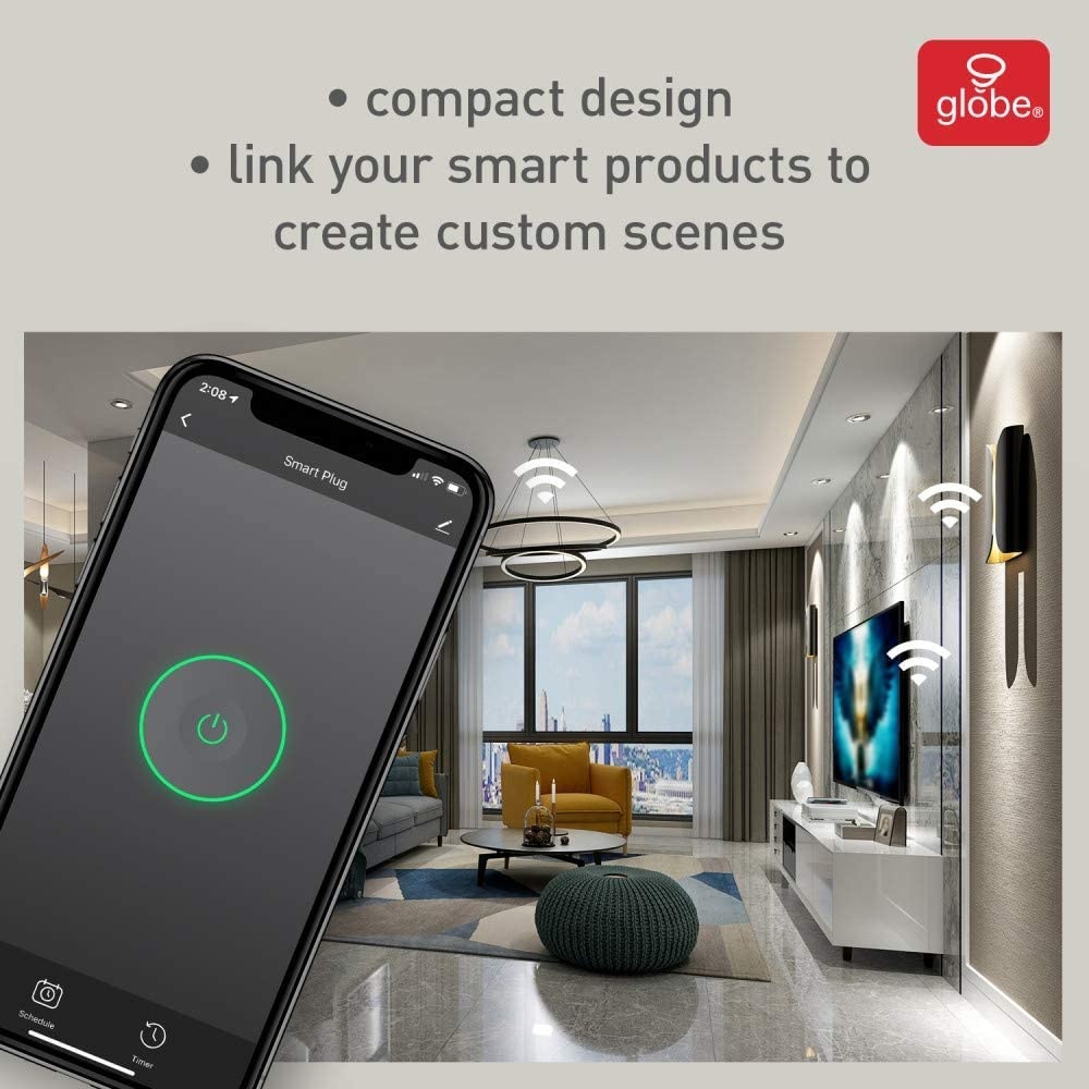 image:imageGlobe Electric WiFi Smart Plug No Hub Required Voice Activated 4 Grounded Outlet 4Pack 15A 50207 White