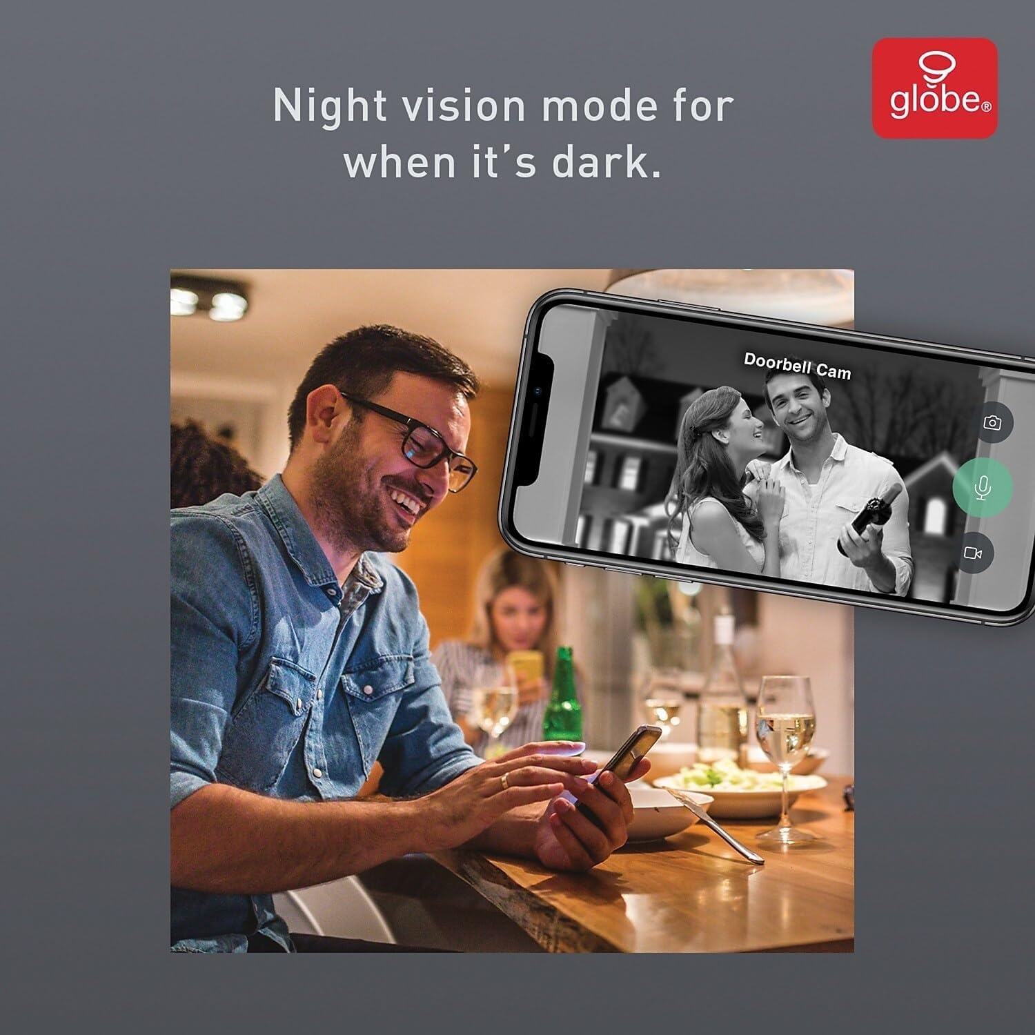 image:imageGlobe Electric WiFi Smart Video Doorbell Hardwired No Hub Required IP54 Rated 1080p Motion Detection 2Way Voice Night Vision Black