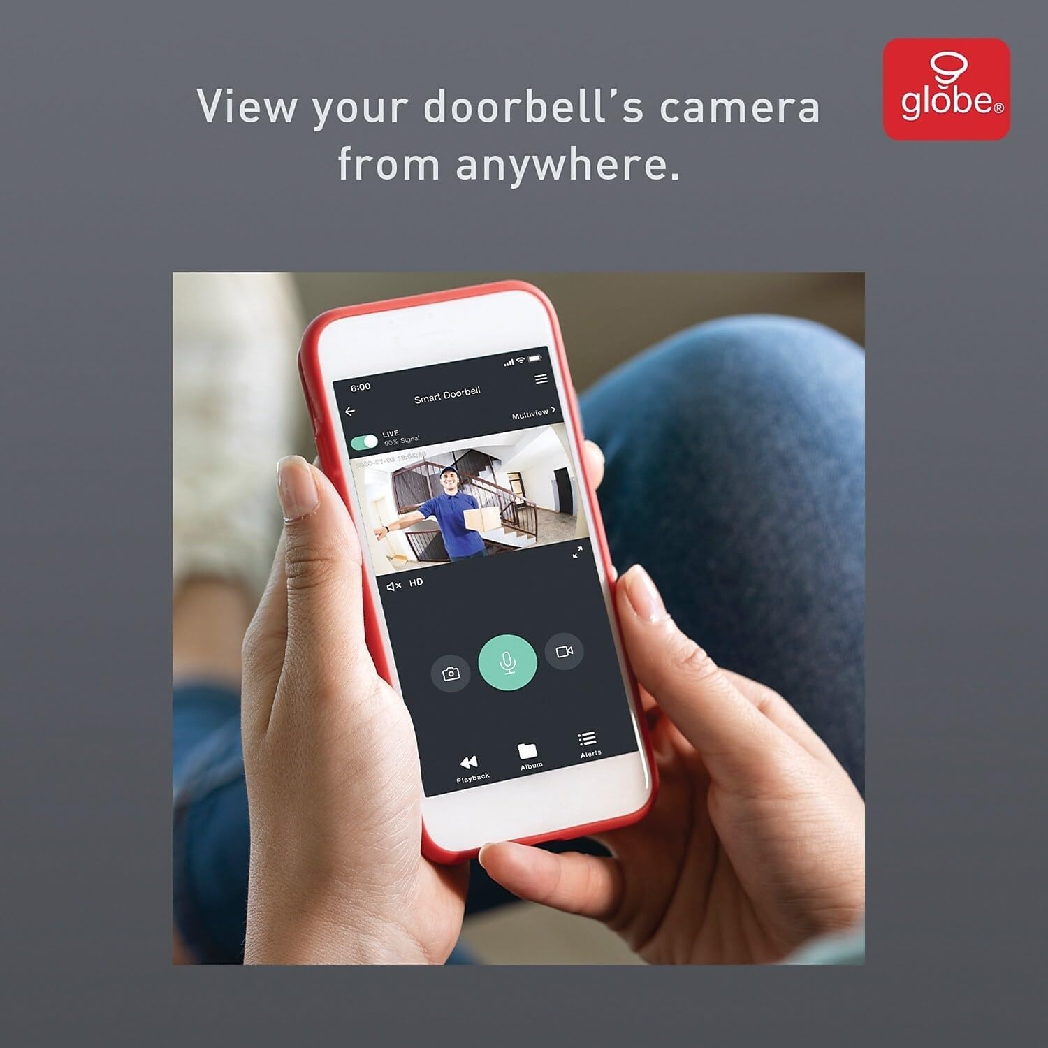 image:imageGlobe Electric WiFi Smart Video Doorbell Hardwired No Hub Required IP54 Rated 1080p Motion Detection 2Way Voice Night Vision Black