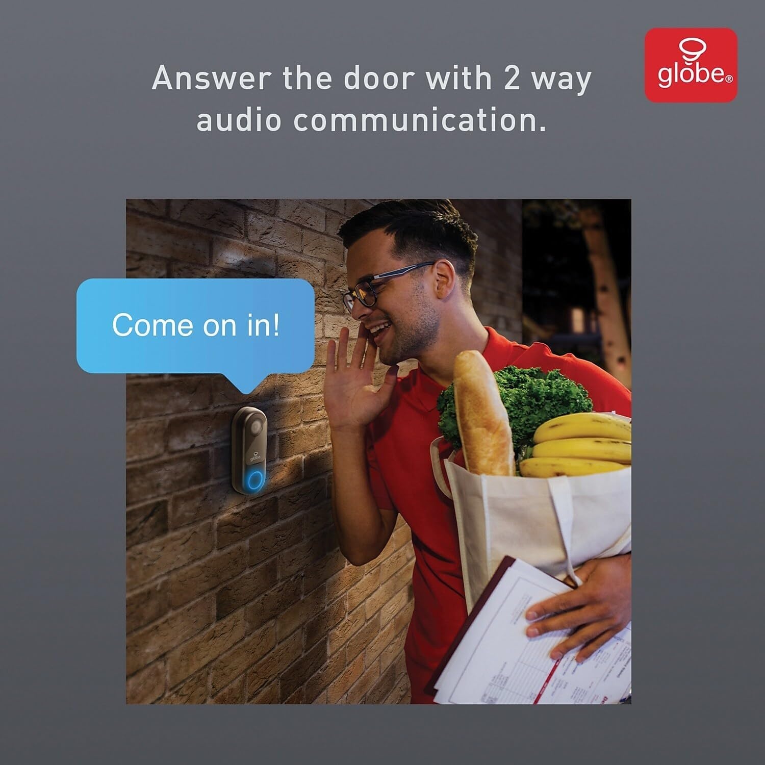 image:imageGlobe Electric WiFi Smart Video Doorbell Hardwired No Hub Required IP54 Rated 1080p Motion Detection 2Way Voice Night Vision Black
