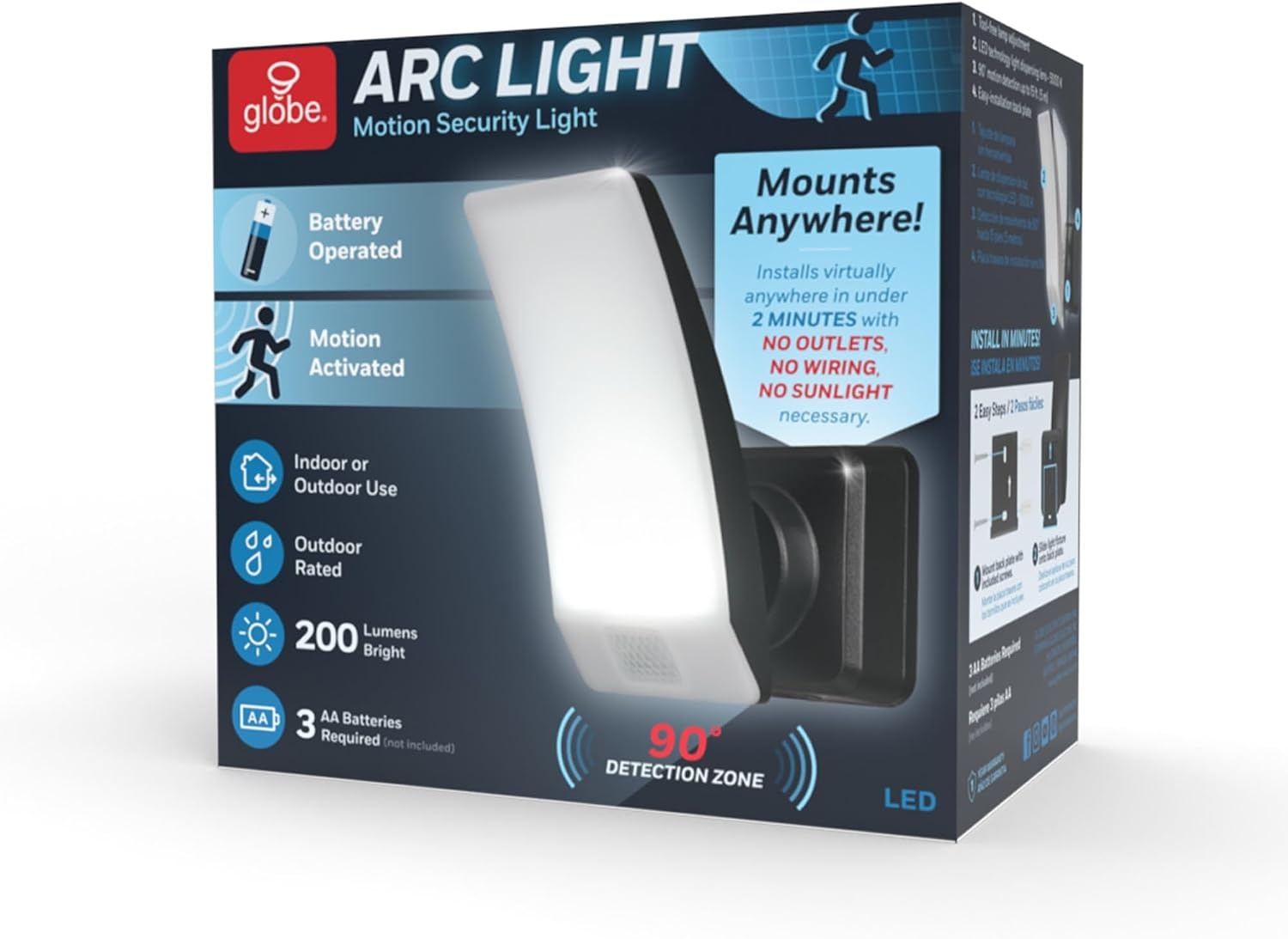image:imageGlobeElectric 17000146 Globe Electric LED Battery Powered Arc Light Security Light