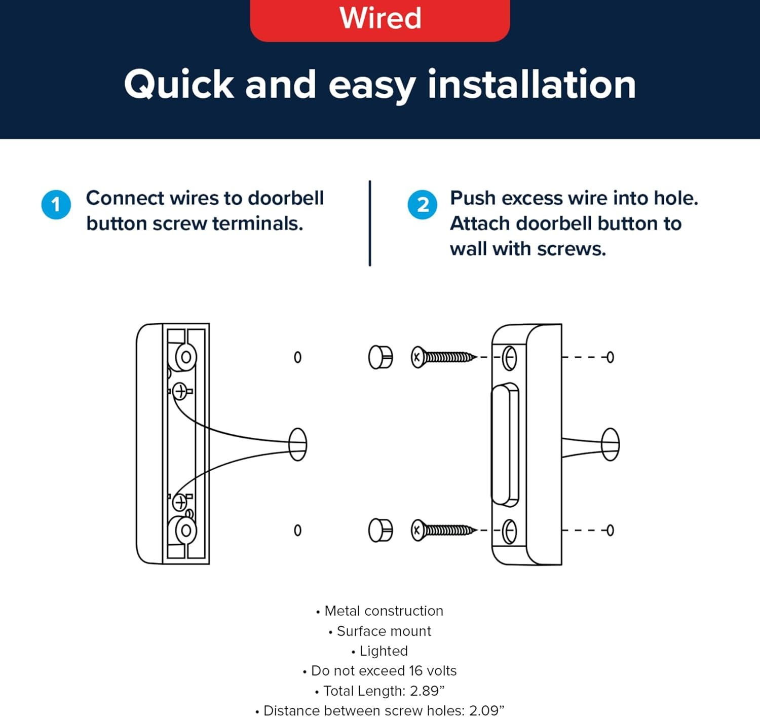 image:imageHeath Zenith 18000216 Wired Push Doorbell Button Black Metal Lighted Surface Mount Home Improvement Outdoor House Accessory