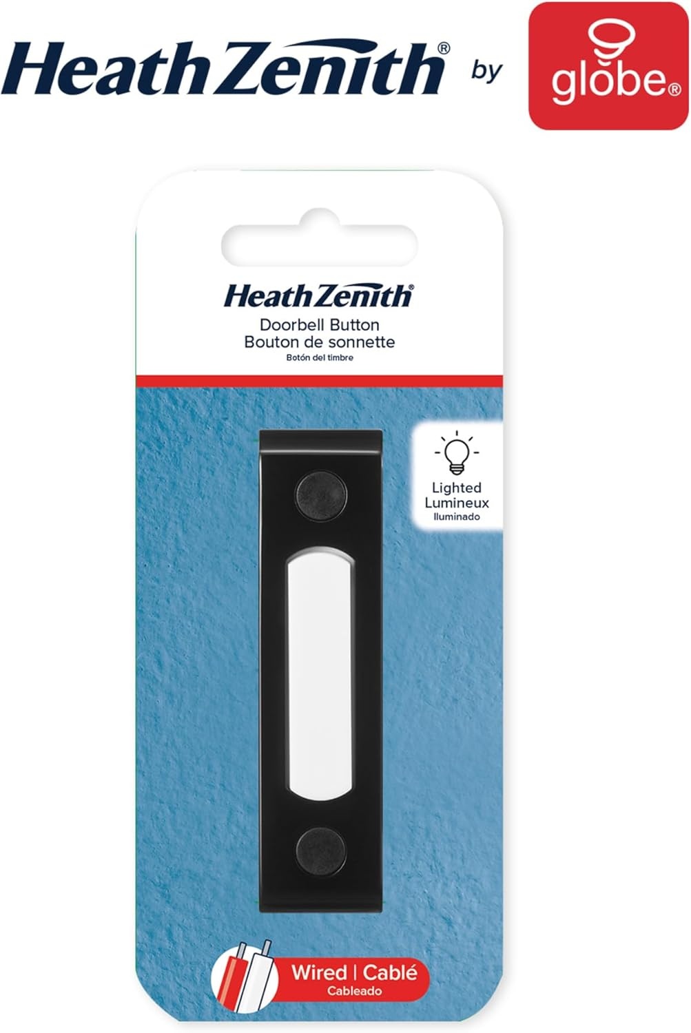 image:imageHeath Zenith 18000216 Wired Push Doorbell Button Black Metal Lighted Surface Mount Home Improvement Outdoor House Accessory