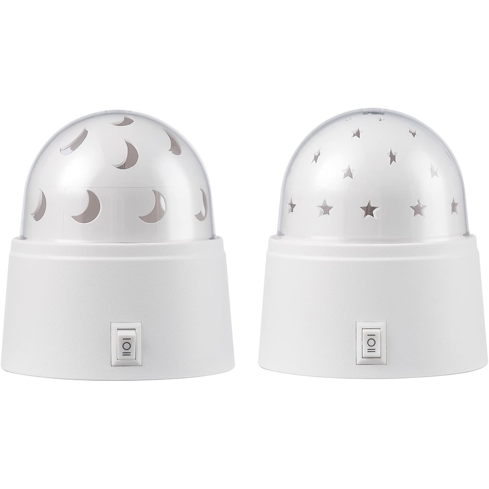 image:imageGLOBE Electric 13767 Rotating Projector Star and Moon LED Integrated Night Lights 2Pack 1x Star 1x Moon Battery Operated 30 Min Timer Onof Button White Finish