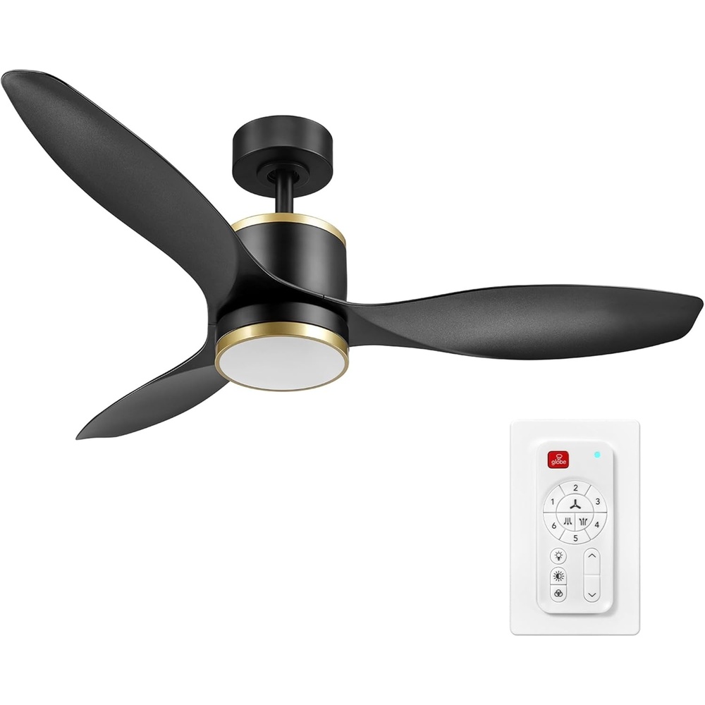 image:imageGLOBE Electric Edinburgh 48 in Smart Ceiling Fan with LED Light Remote Control Whisper Quiet DC Motor 6 Speeds Black with Brass Accents