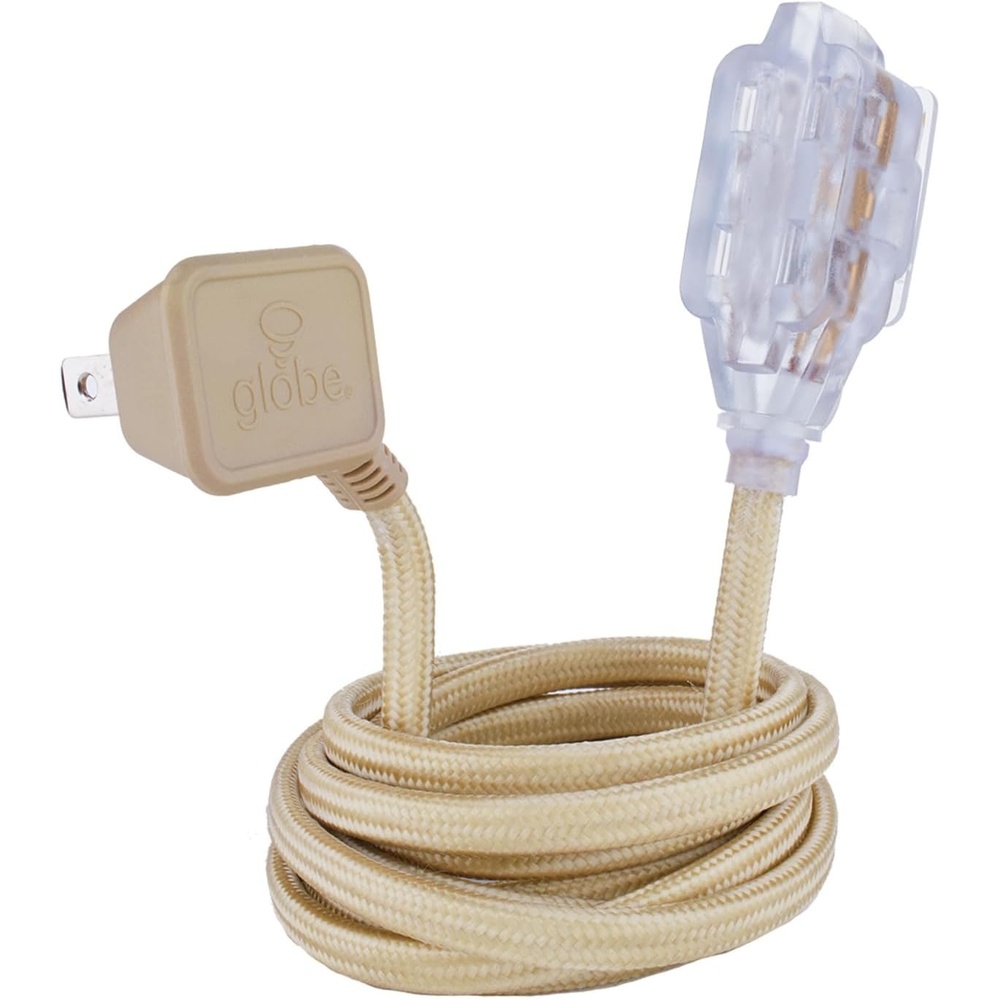 image:imageGlobe Electric 22810 9ft Fabric Extension Cord 3 Polarized Outlets Right Angle Plug 125 Volts Black Home and Office Decor Modern Electronic Accessories Indoor Flexible Power CableGold
