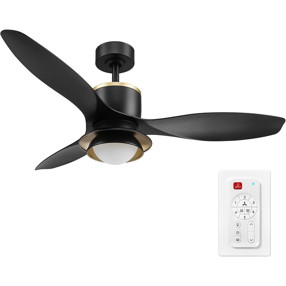 image:imageGlobe Electric 37000023 52 2Light Ceiling Fan with Glass Shade Remote Control WhisperQuiet DC Motor 6 Speeds Matte Black IndoorOutdoorBlack Oswald