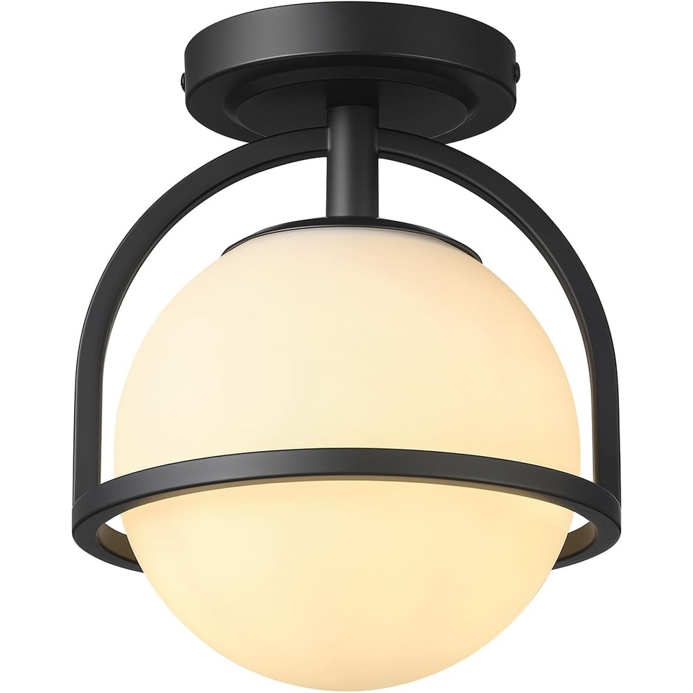 image:imageGlobe Electric 3Light Flush Mount Ceiling Light Brass Frosted Ribbed Glass Shade Updated Traditional Style for Home LightingMatte Black  Frosted Glass Shade
