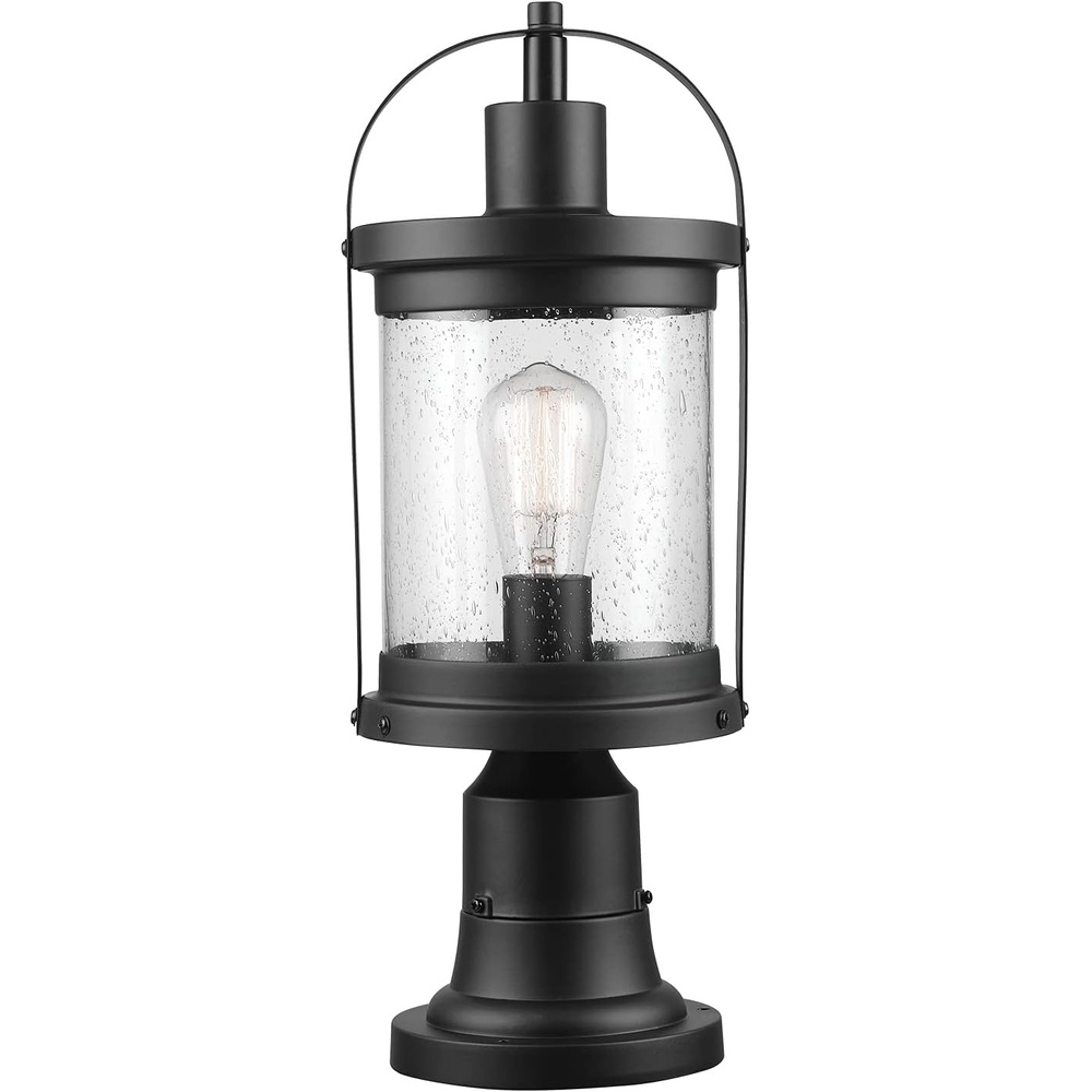 image:imageGlobe Electric 44384 1Light Outdoor Lamp Post Light Fixture with Base Adaptor Matte Black Clear Glass Inserts Weather Resistant Exterior Lighting Modern Security Lights E26 BaseZeke