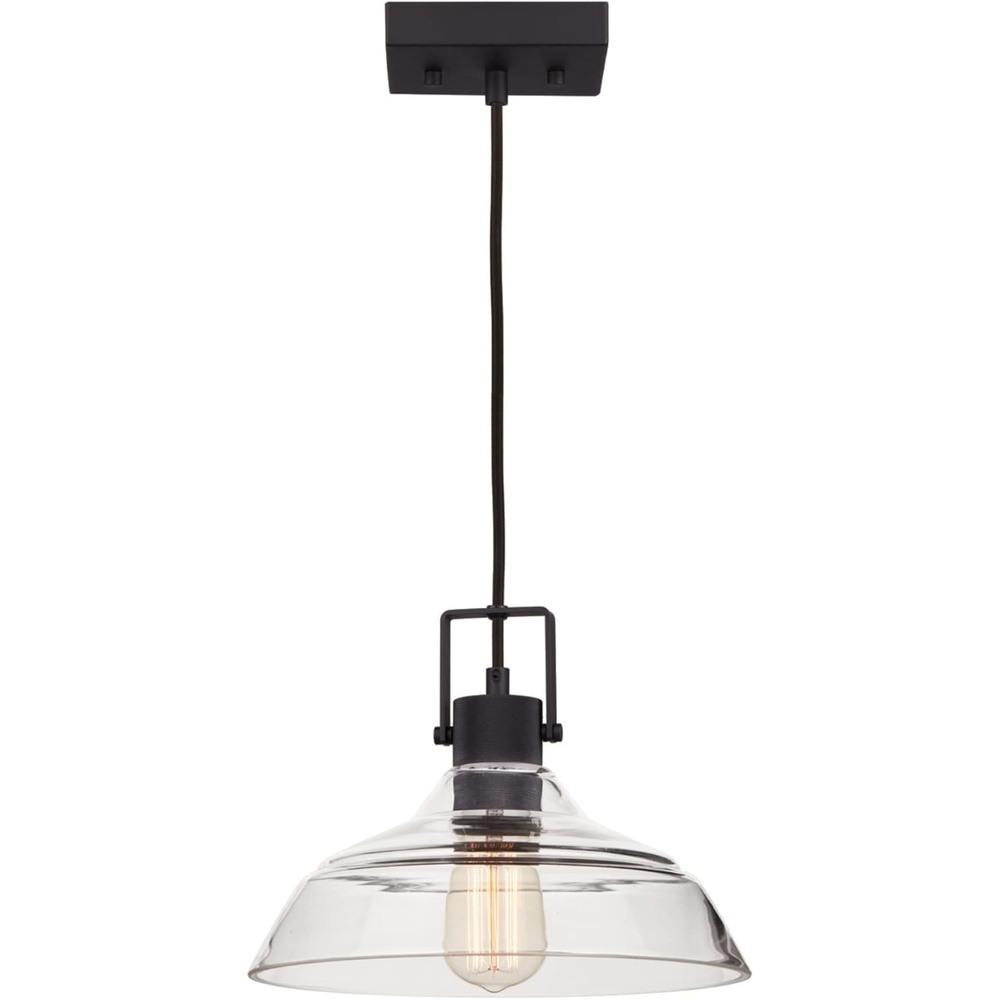 image:imageGlobe Electric 44647 1Light Plugin or Hardwire Pendant Light Matte Black Textured Socket Detail Clear Glass Shade