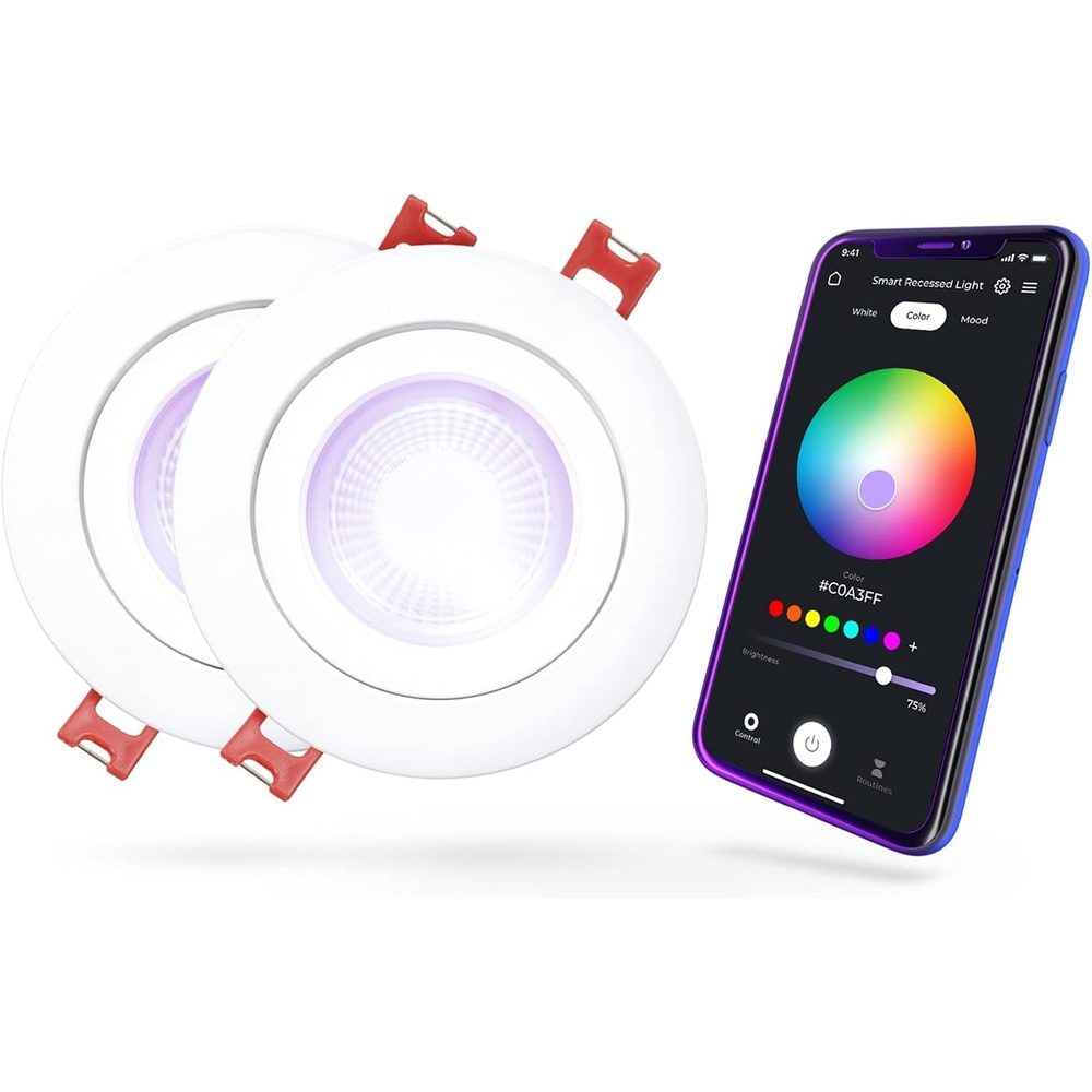 image:imageGlobe Electric 50467 WiFi Smart 4 Swivel LED Recessed Lighting Kit 2Pack No Hub Required Voice Activated 9 W Multicolor Changing RGB Tunable White 2000K 5000K 540 Lumens Wet Rated2 Count Pack of 1