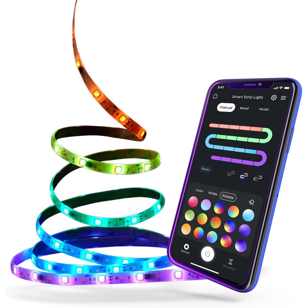 image:imageGlobe Electric 50502 WiFi Smart Multicolor Changing RGB LED Music Sync Plugin Strip Light No Hub Required Voice Activated 5 Meters164 Feet IP65 Rated 3000 Kelvin Smart Home Automation