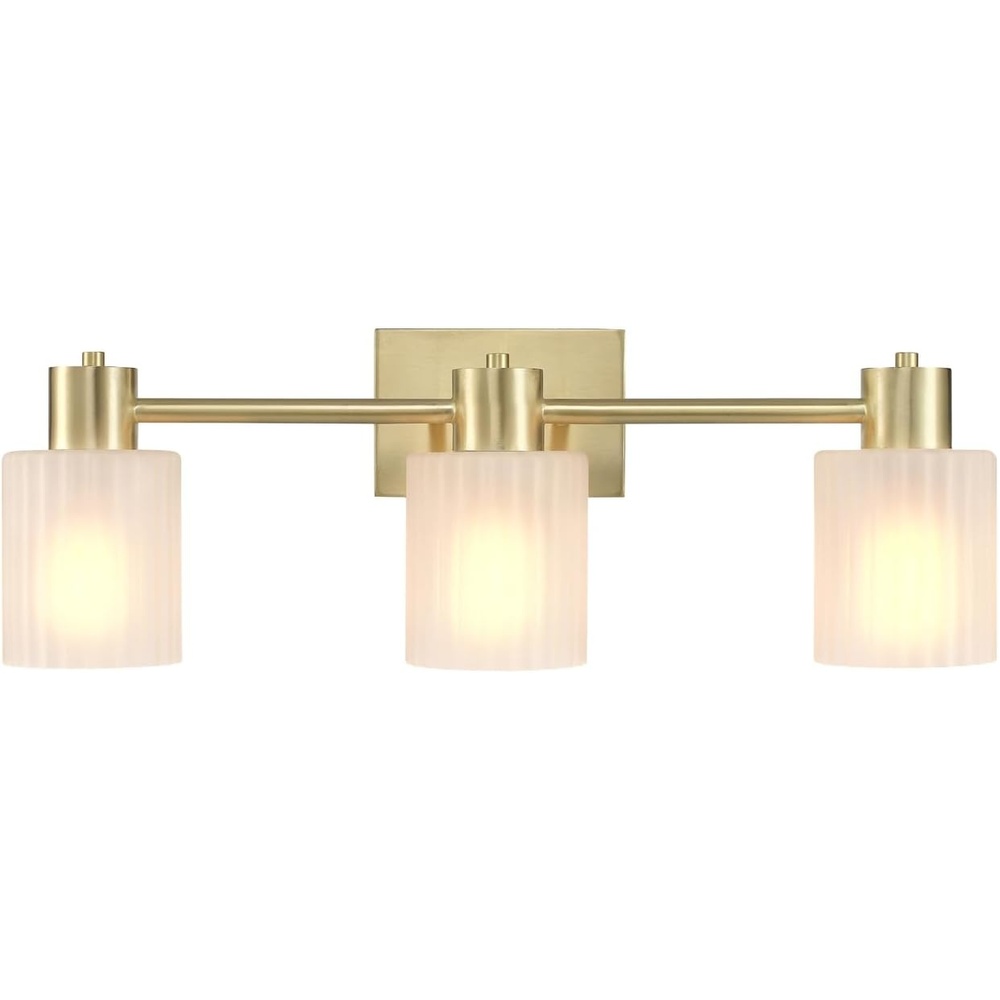 image:imageGlobe Electric 51234 5Piece AllinOne Bathroom Set Chrome 23 3Light Vanity Wall Light with Clear Glass Shades Towel Bar and Ring Robe Hook Toilet Paper Holder Beauty Room AccessoriesMatte Brass Frosted Ribbed Glass