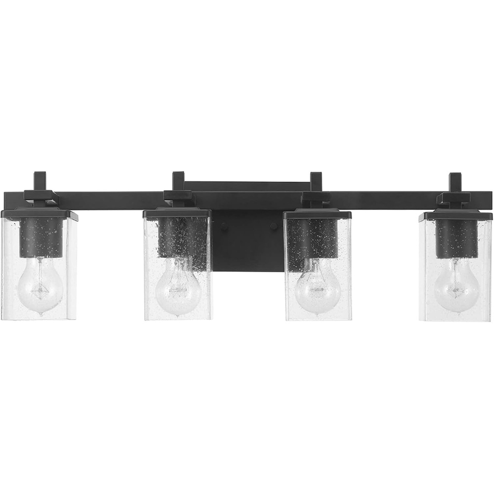 image:imageGlobe Electric 51634 Dakota 5Piece AllinOne Bathroom Set 3 Vanity Light with Seeded Glass Shades Bar Toilet Paper Holder Towel Ring Robe Hook Matte BlackBlack 4Light