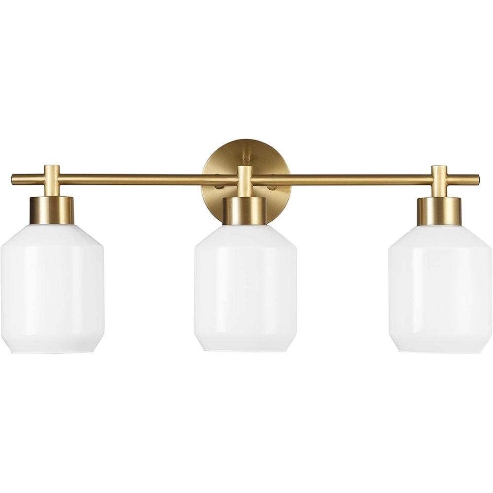 image:imageGlobe Electric 52055 Cannes 3Light Vanity Light Matte Brass Opal Glass Shades